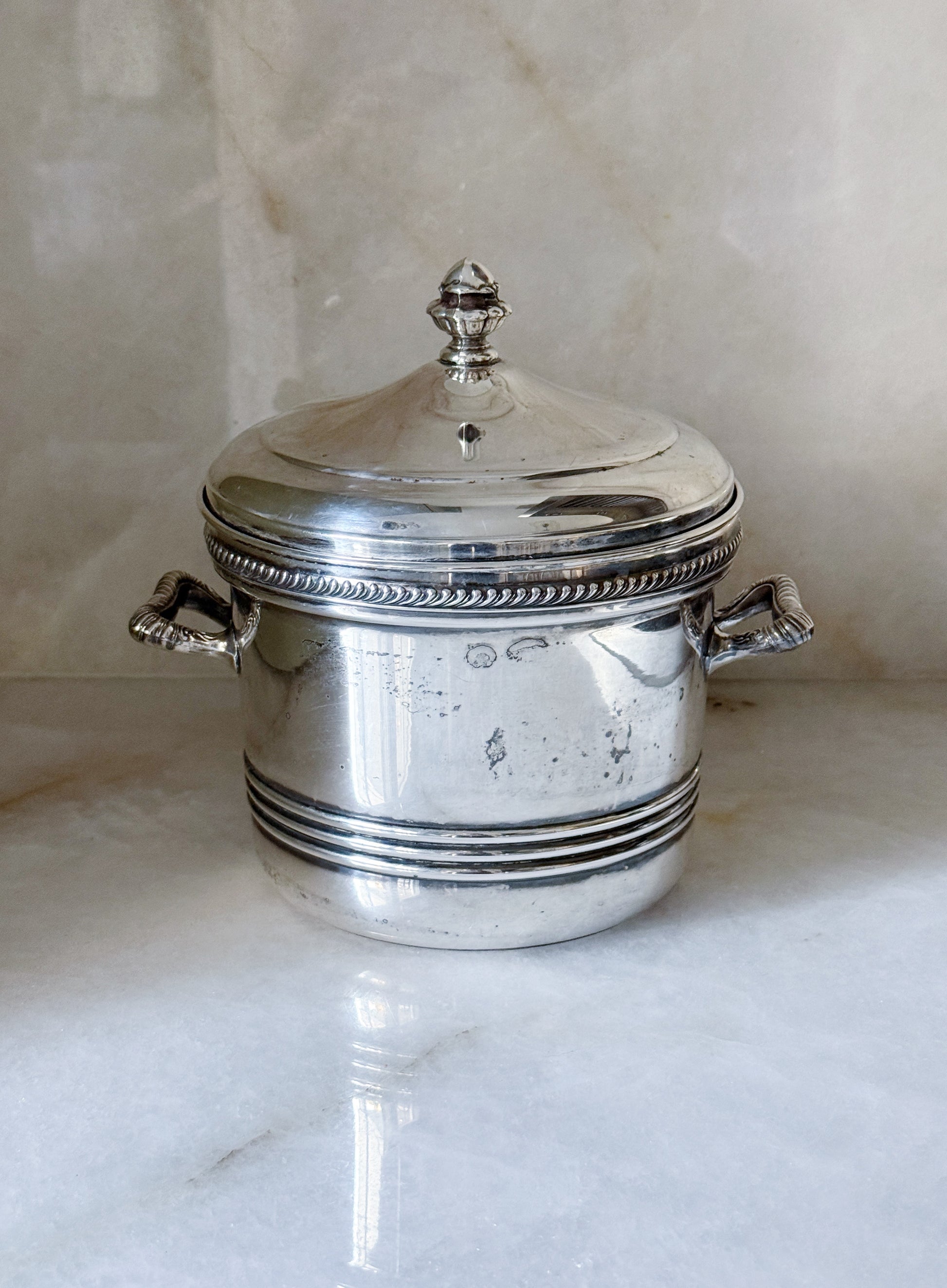 Vintage Silver Plate Ice Bucket with Removable White Liner