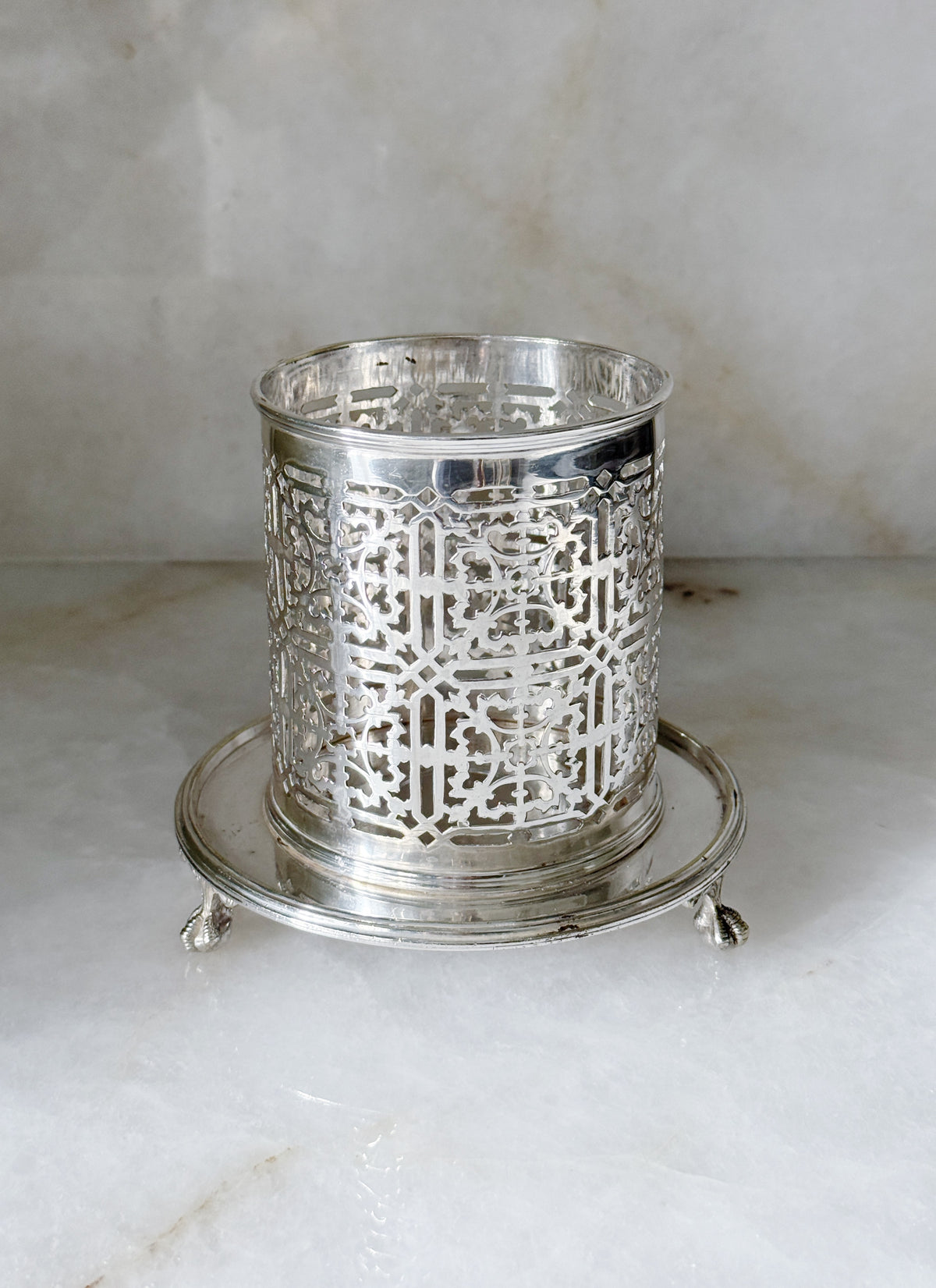 Vintage Silverplate Reticulated Wine Bottle Holder