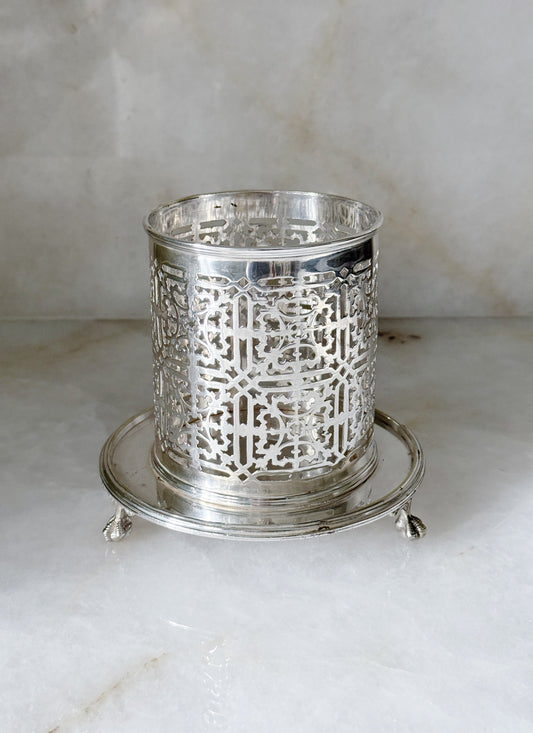 Vintage Silverplate Reticulated Wine Bottle Holder