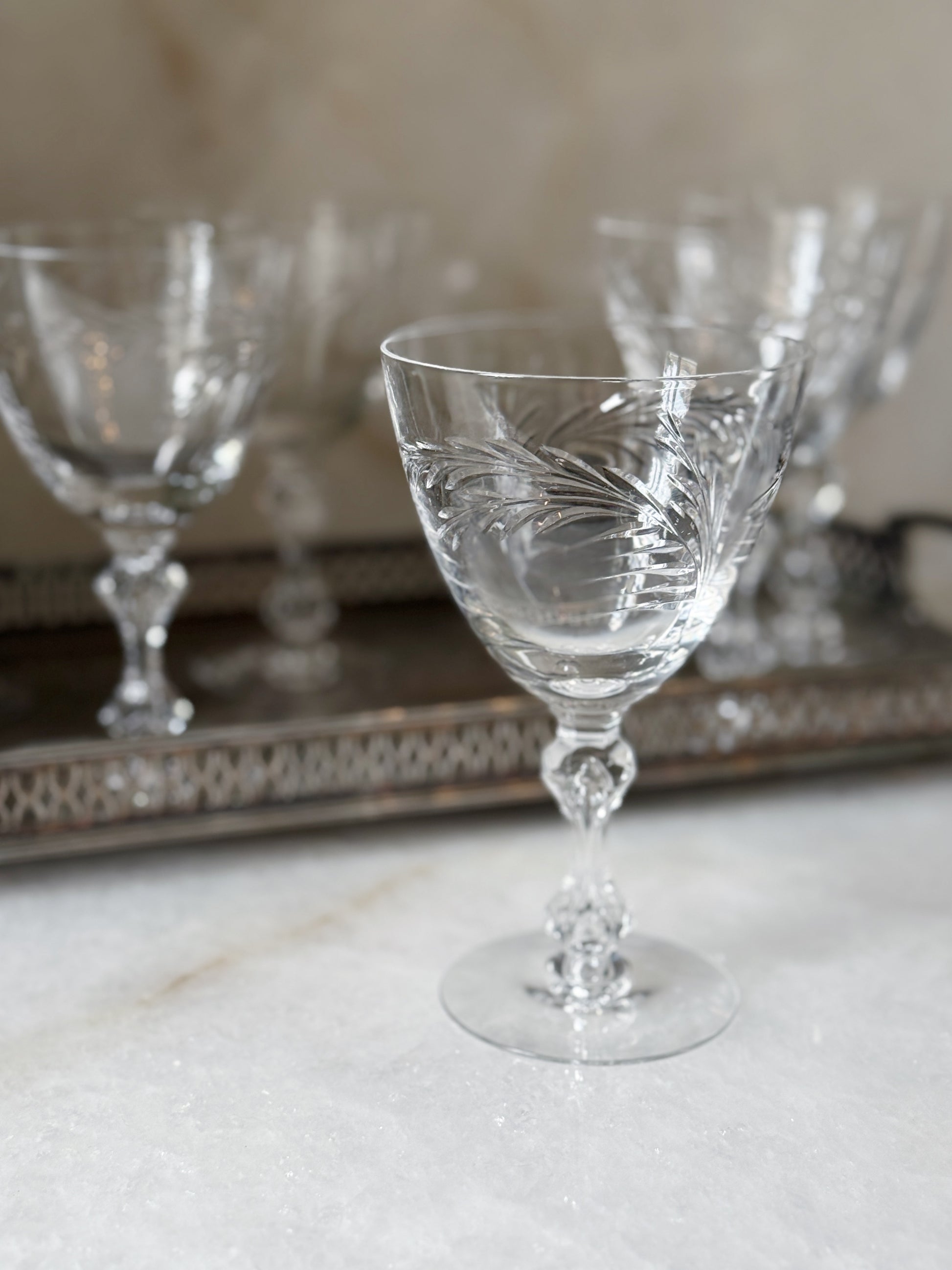 Set of Vintage Crystal Wine Goblets 