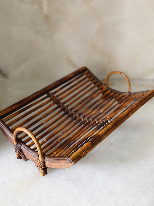 Vintage Hollywood Regency Tortoise Bamboo Tray