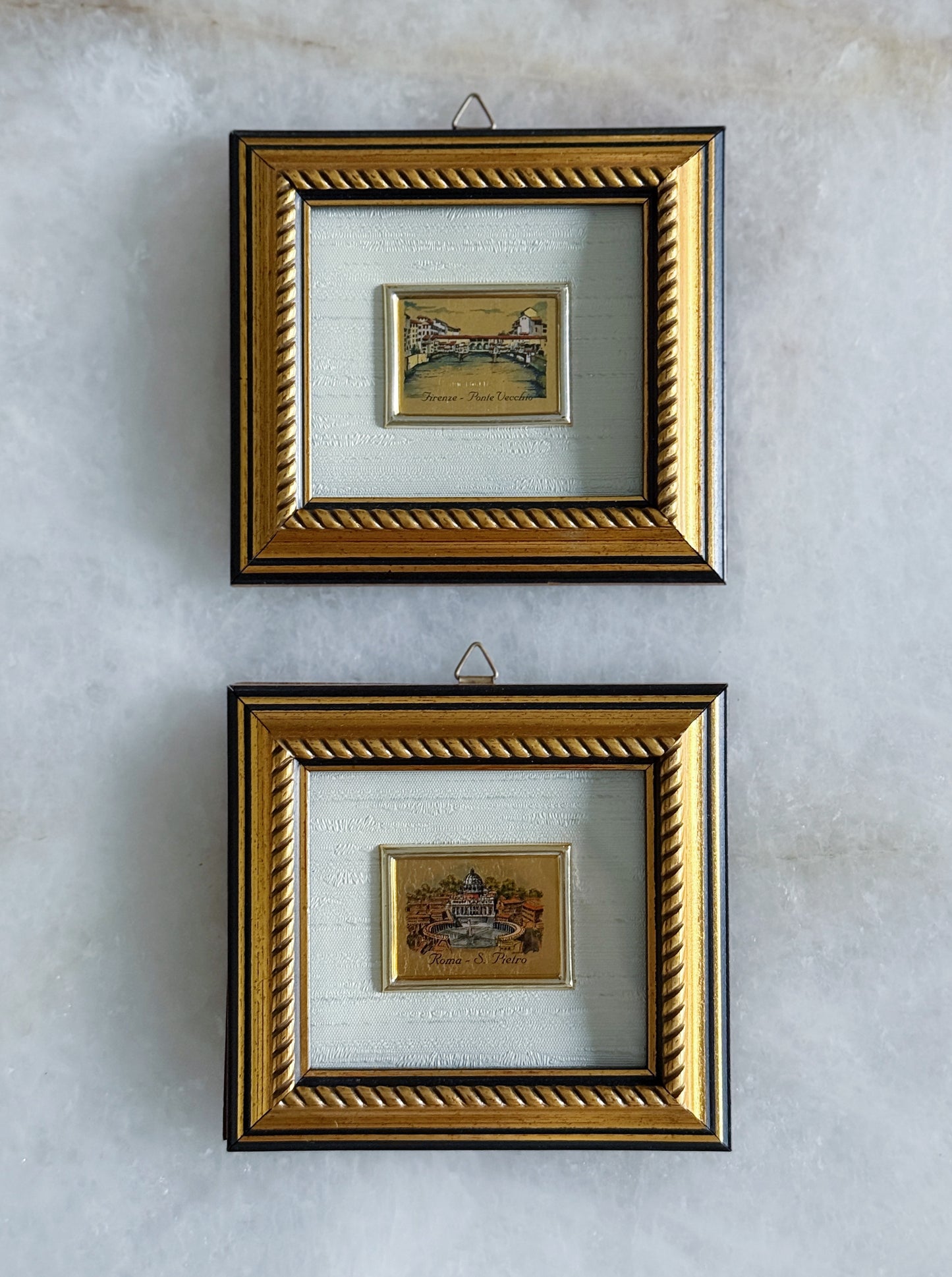 Vintage Italian Gold Leaf Miniature Framed Prints – Set of 2
