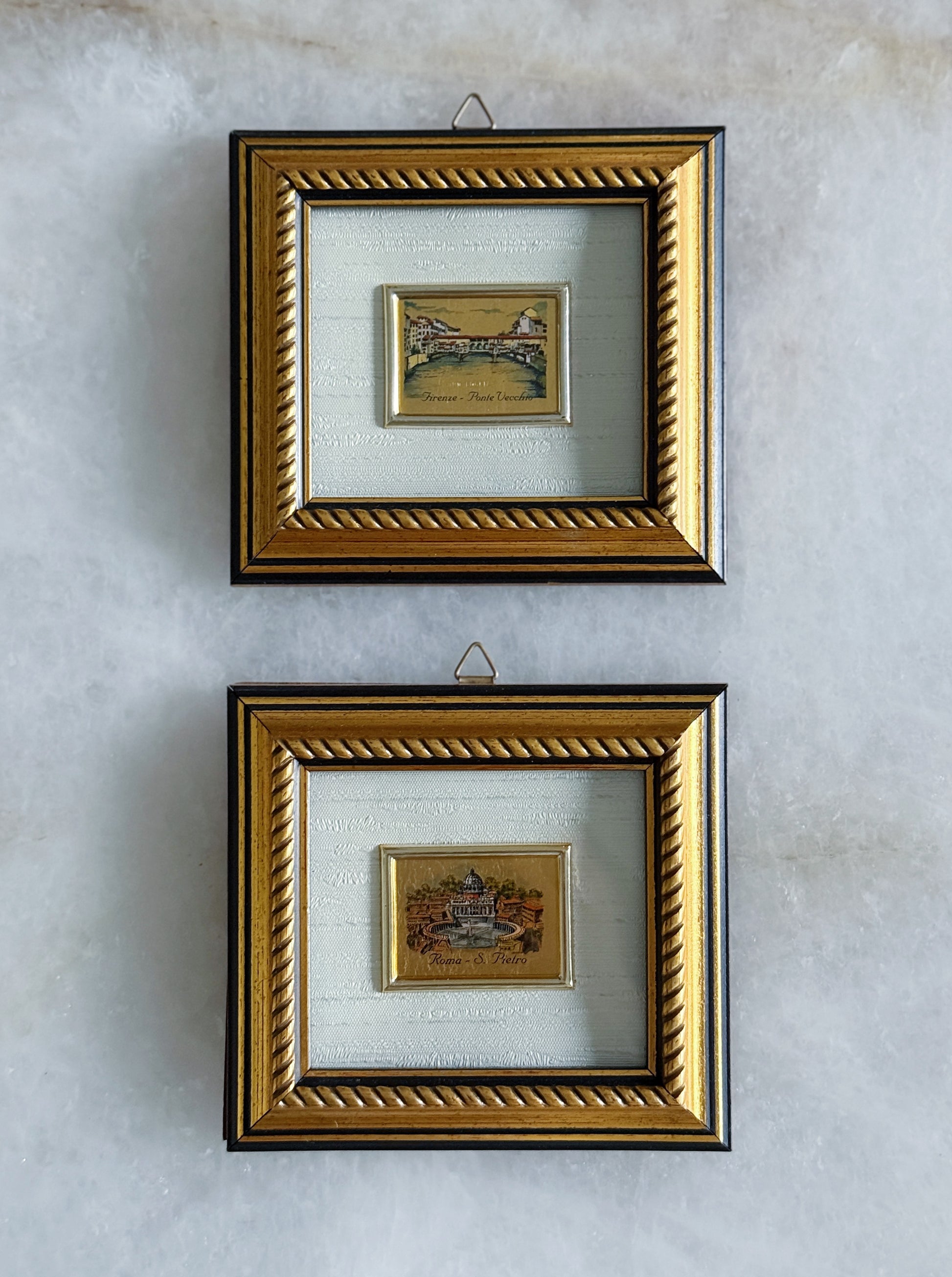 Vintage Italian Gold Leaf Miniature Framed Prints – Set of 2