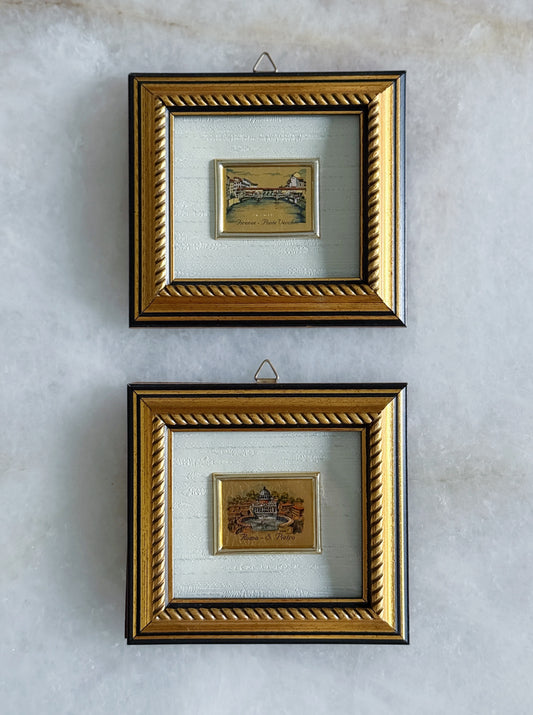 Vintage Italian Gold Leaf Miniature Framed Prints – Set of 2