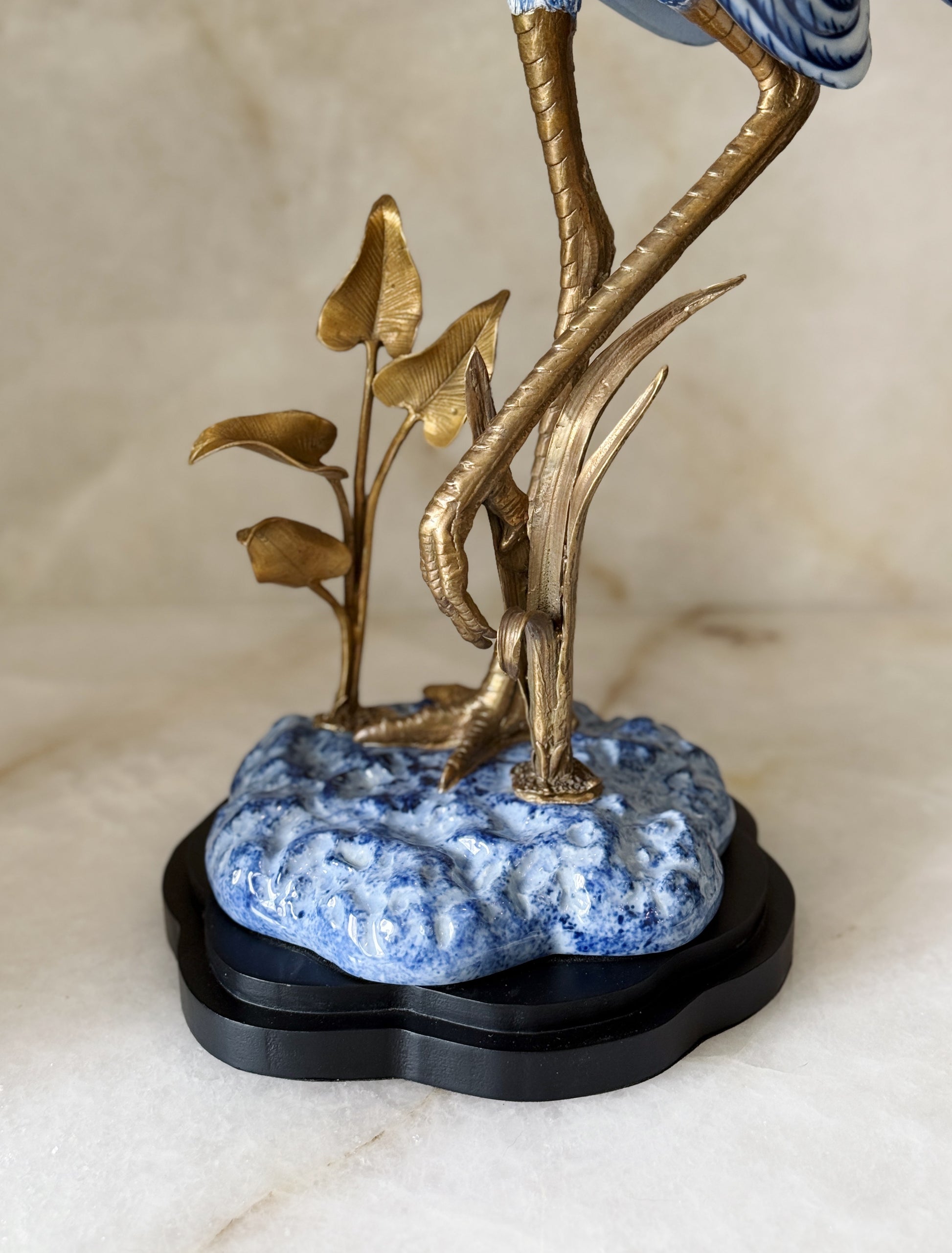 Large Blue & White Porcelain Egret Sculpture