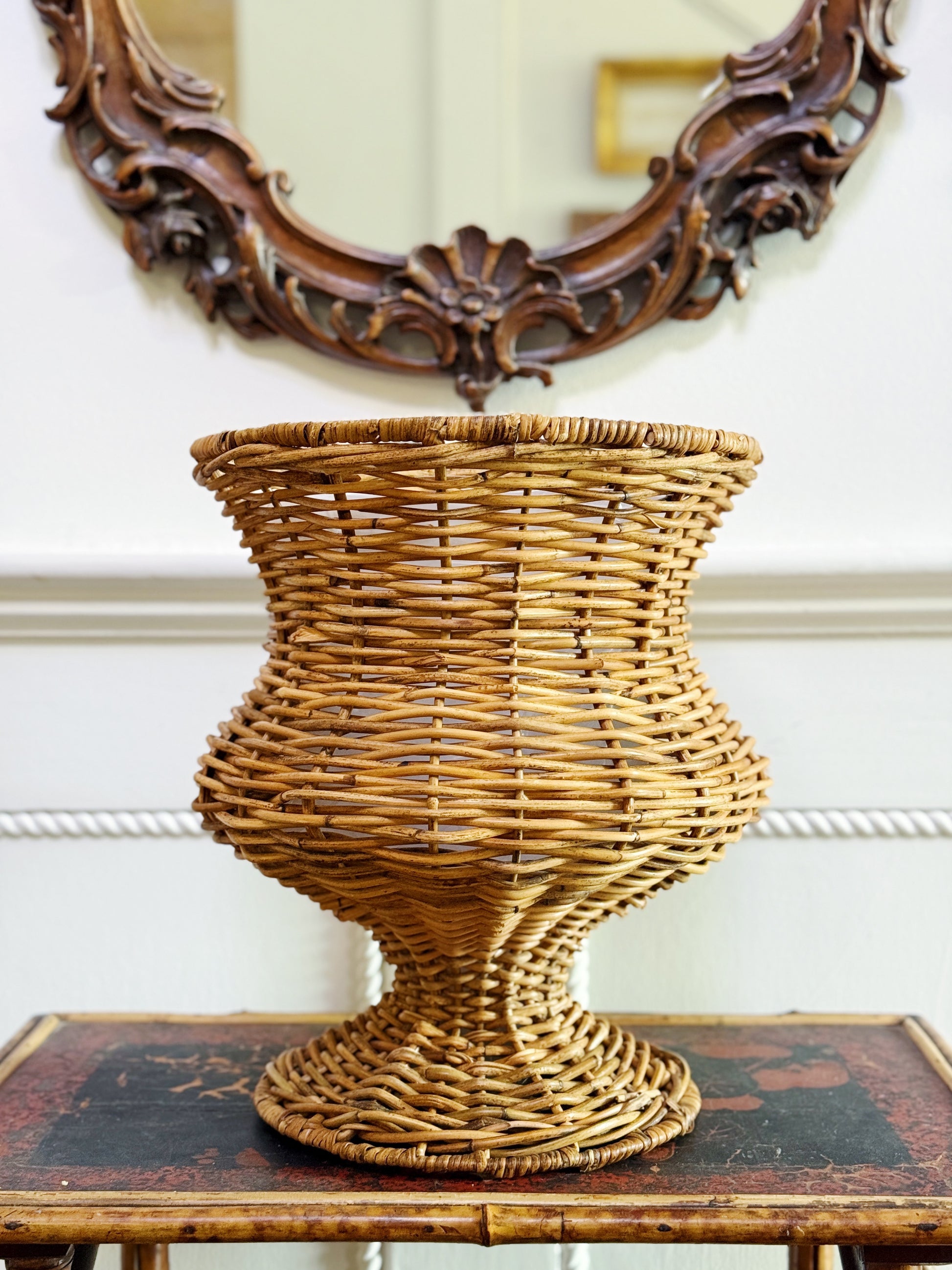 Handwoven Wicker Pedestal Urn