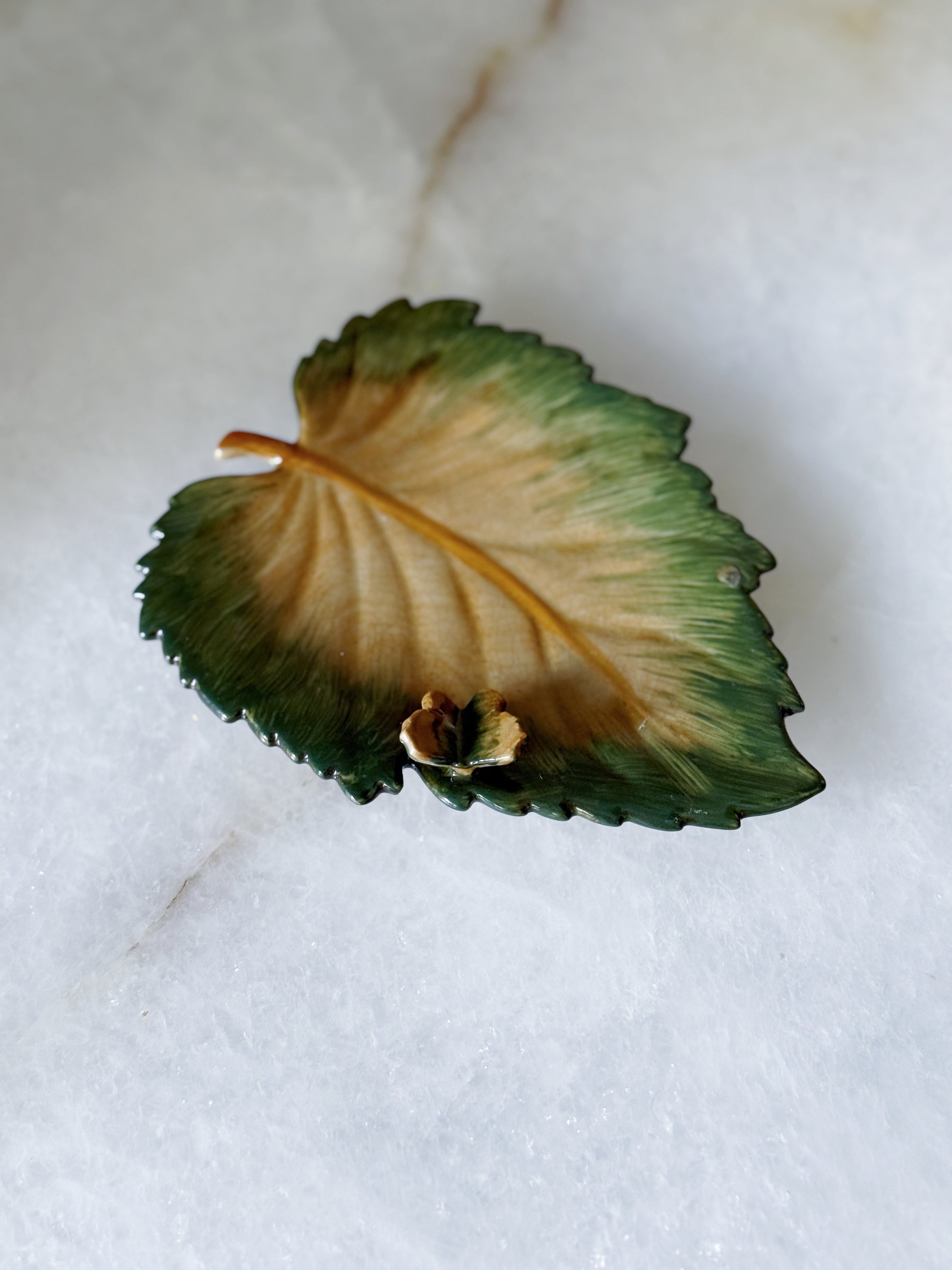 Hand Painted Leaf Dish with Butterfly Detail