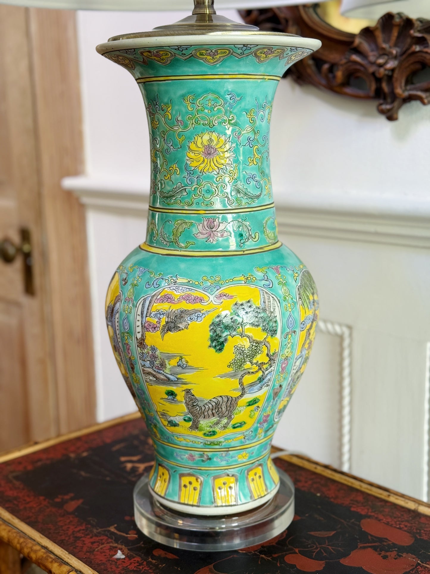 Turquoise & Yellow Porcelain Lamp