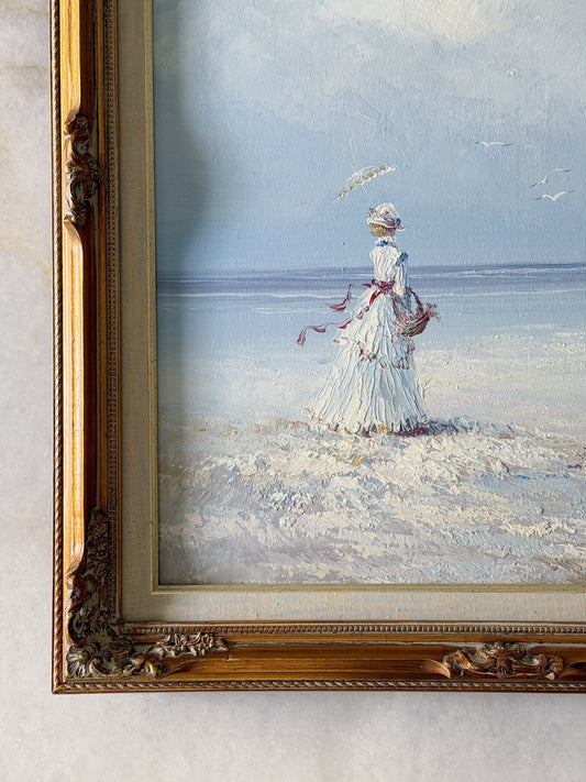 Vintage Framed Oil Painting - Victorian Seaside