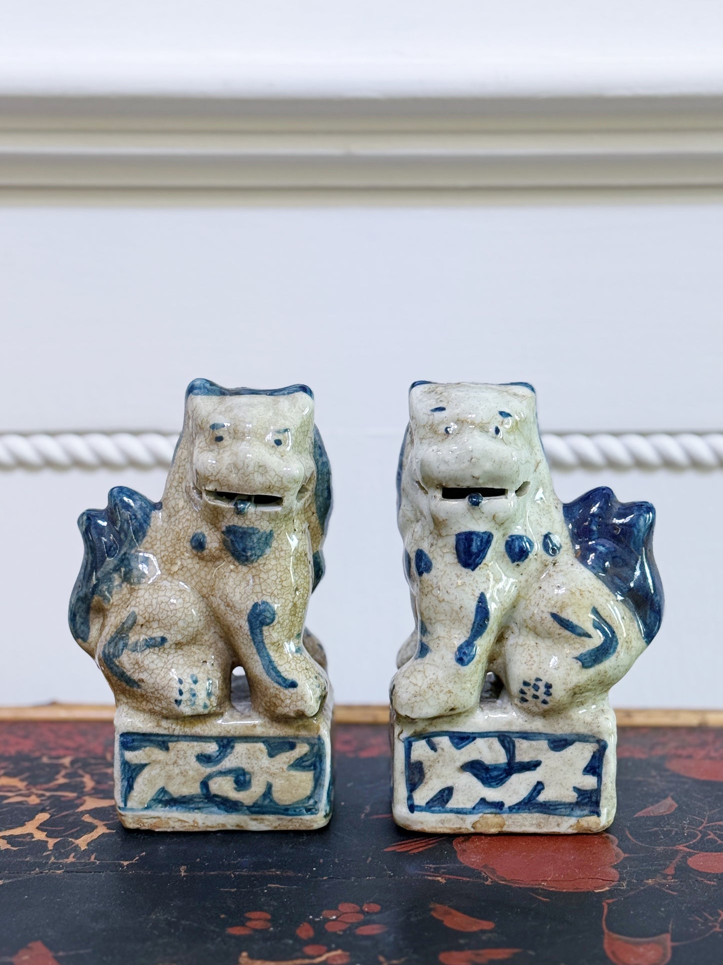 Blue & White Hand Painted Foo Dogs