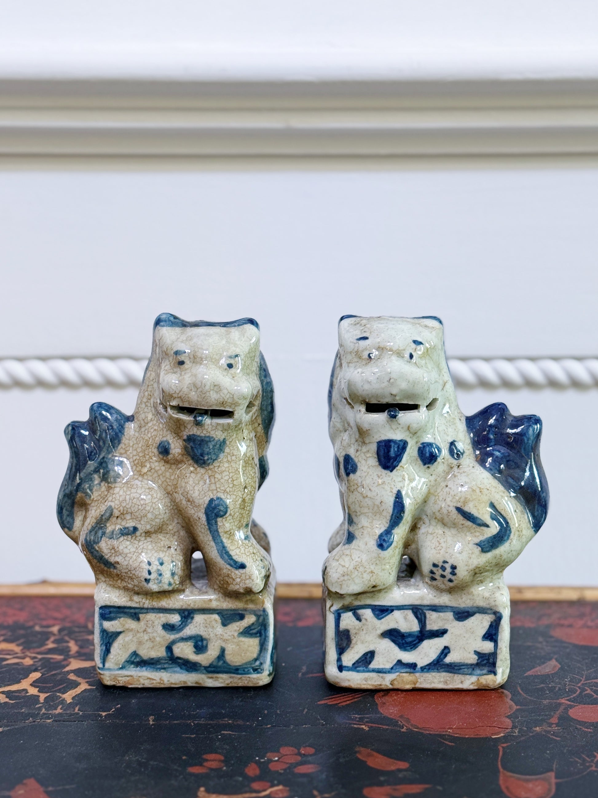 Blue & White Hand Painted Foo Dogs
