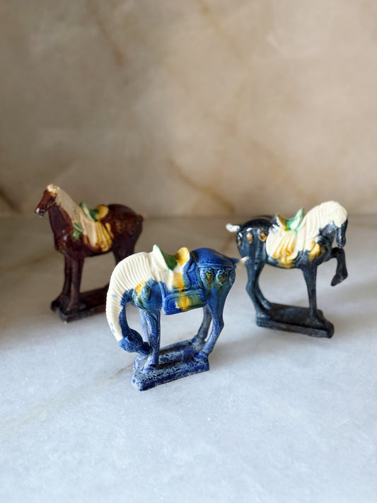 Trio of Glazed Ceramic Horse Figurines