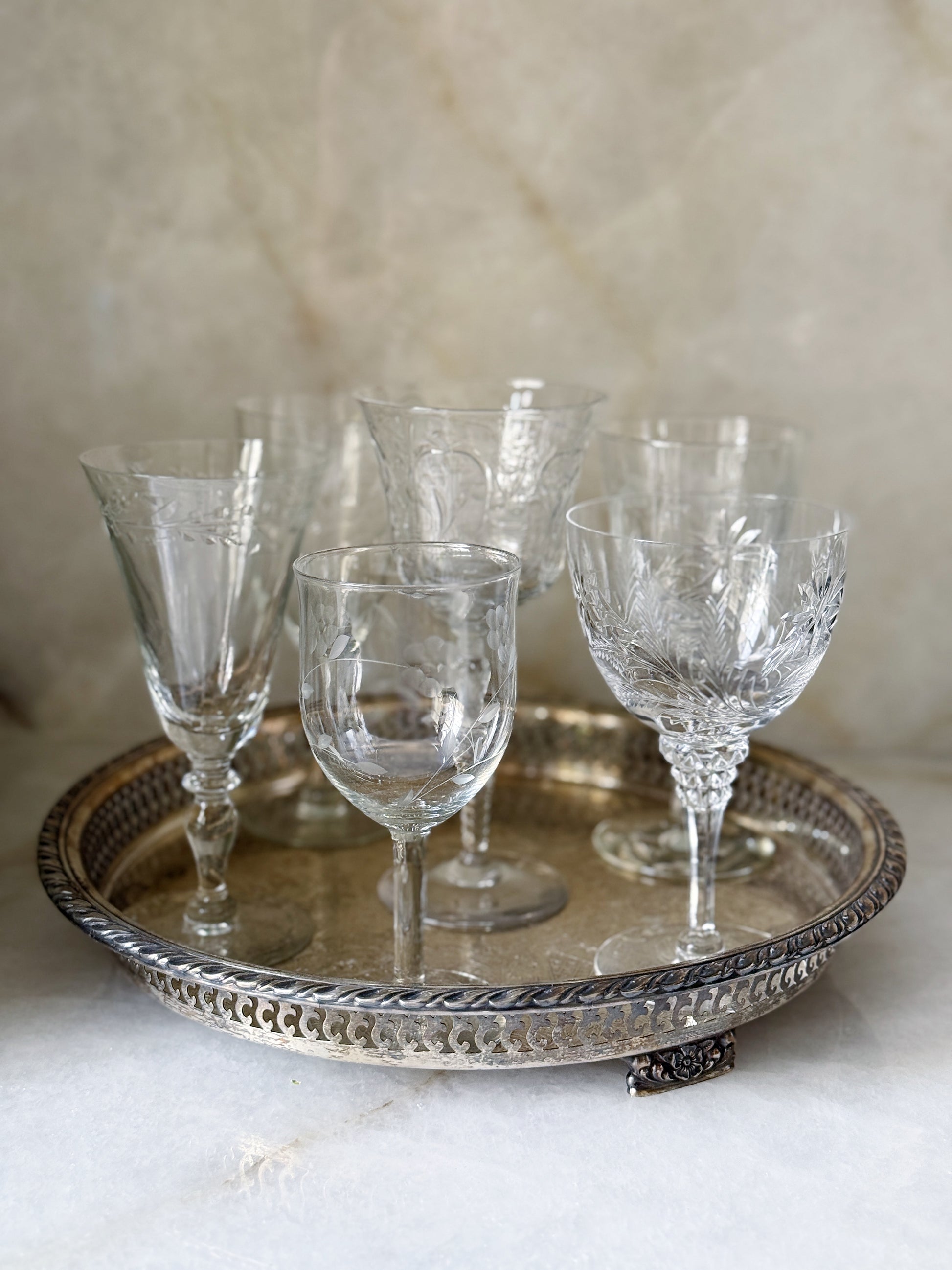 Set of Mix & Matched Vintage Wine Goblets