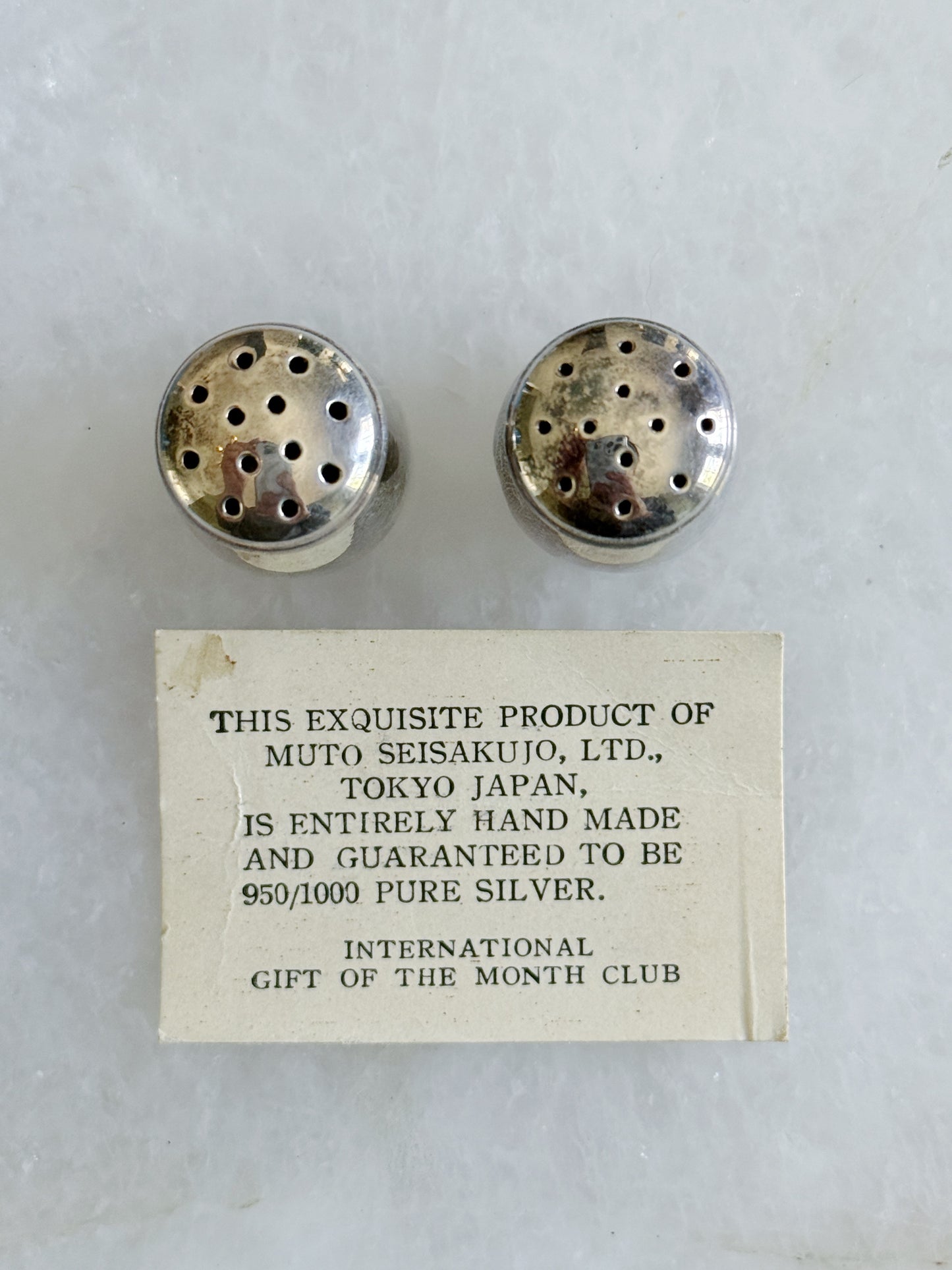 Vintage Miniature Sterling Silver Salt & Pepper Shakers in Original Box - 1950s