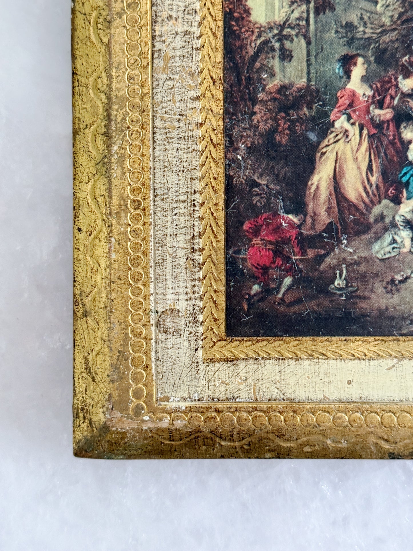 Vintage Italian Florentine Gilt Wall Plaque with Romantic Garden Scene