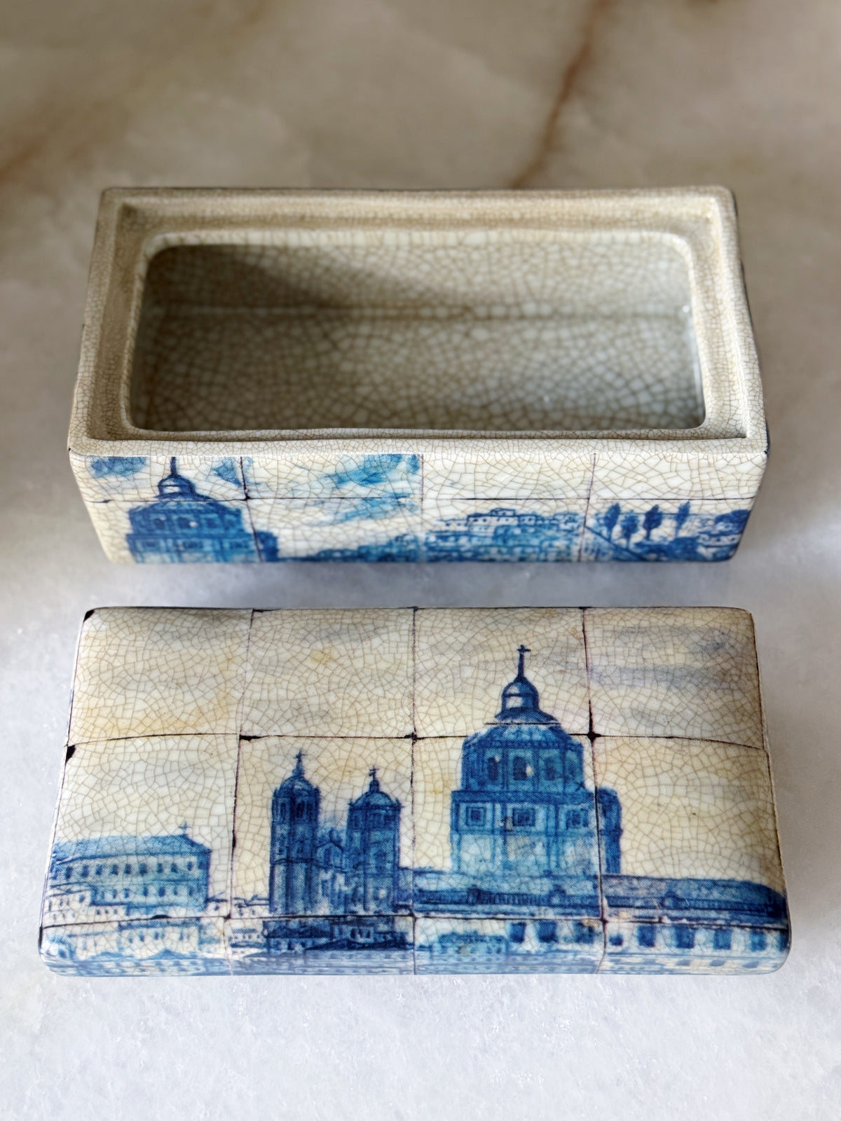 Blue & White Architectural Ceramic Box