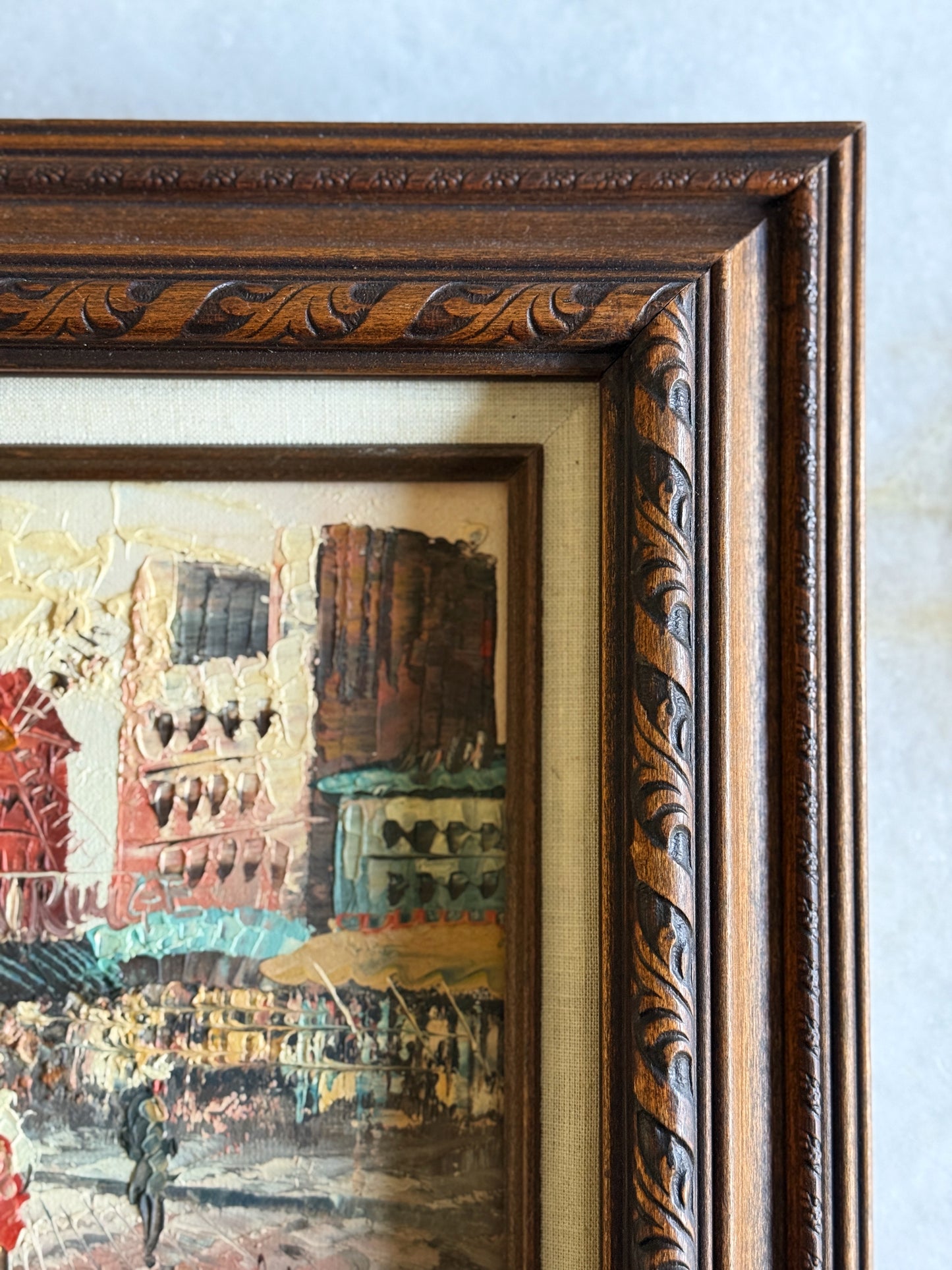 Vintage Framed Oil Painting – Parisian Street Scene