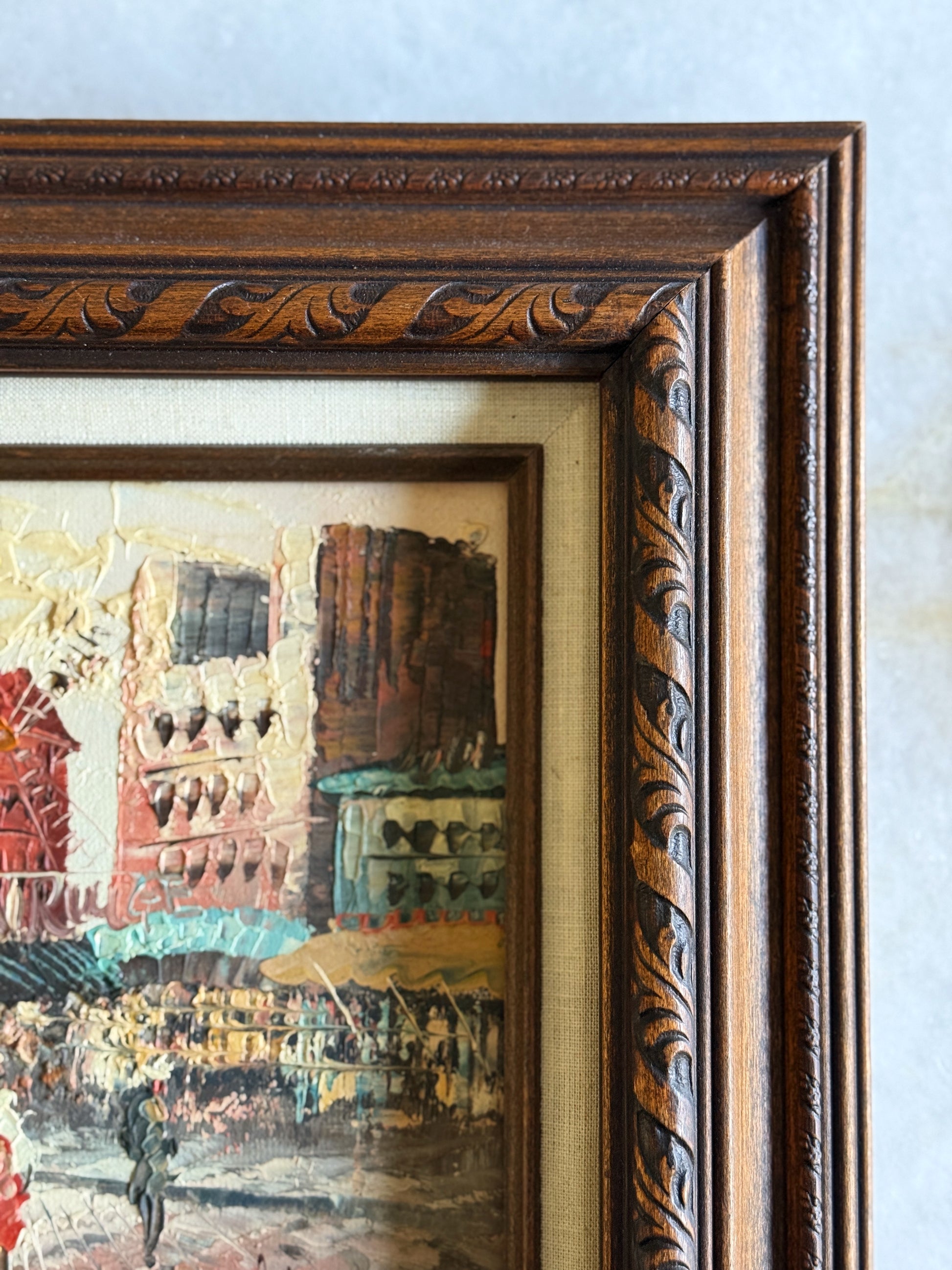 Vintage Framed Oil Painting – Parisian Street Scene