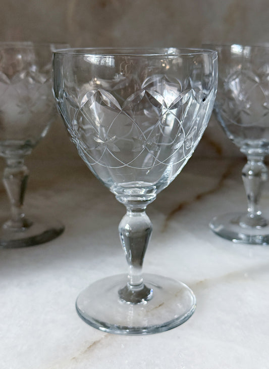 Vintage Etched Wine Goblets | Set of 4