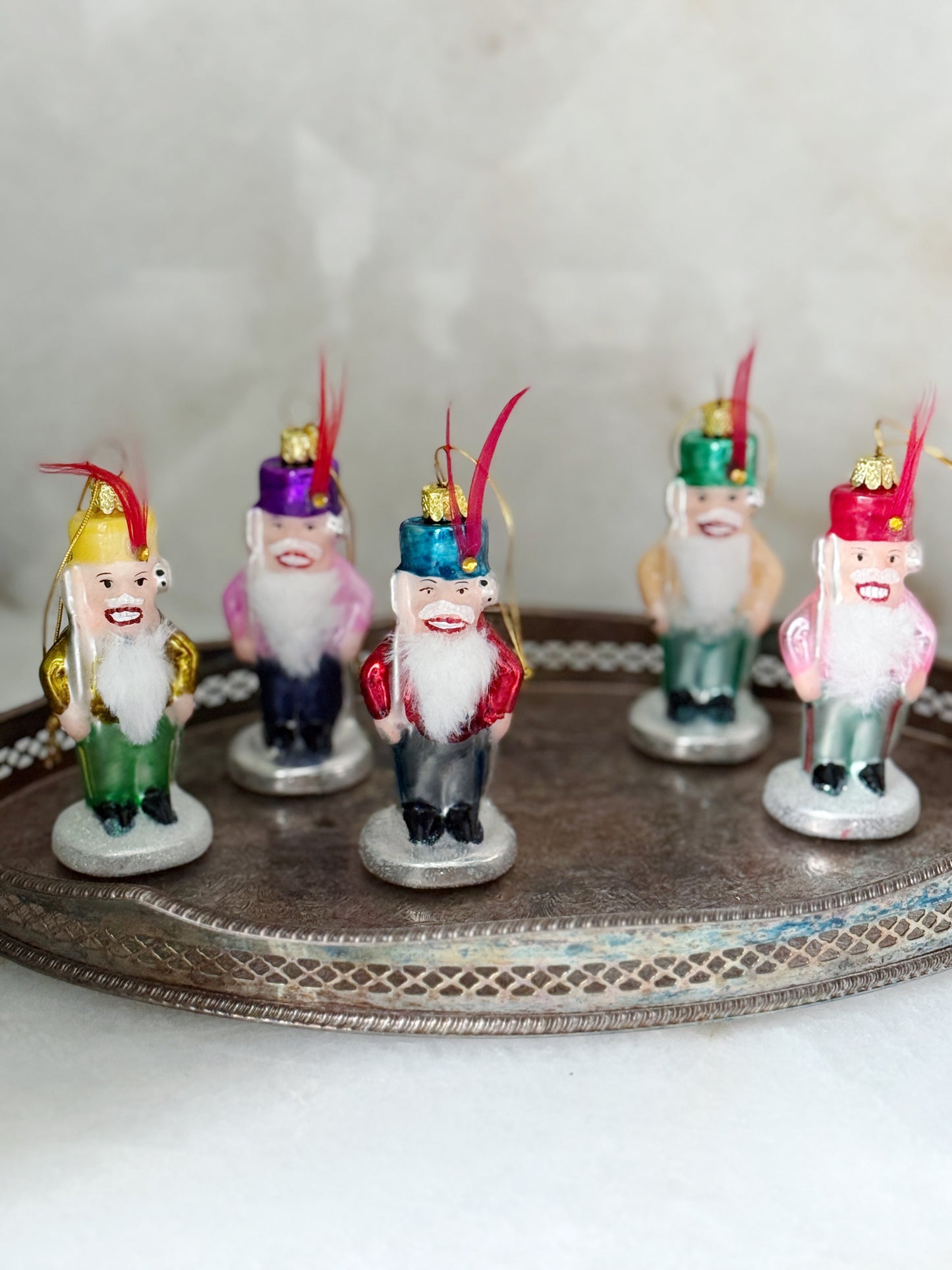 Glass Nutcracker Christmas Ornaments - Set of Five