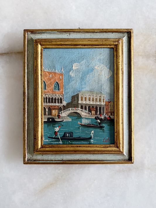 Vintage Framed Venice Canal Oil Painting