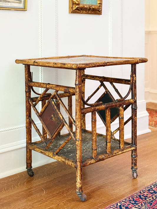 Antique Japonisme Tortoise Shell Bamboo Side Table 