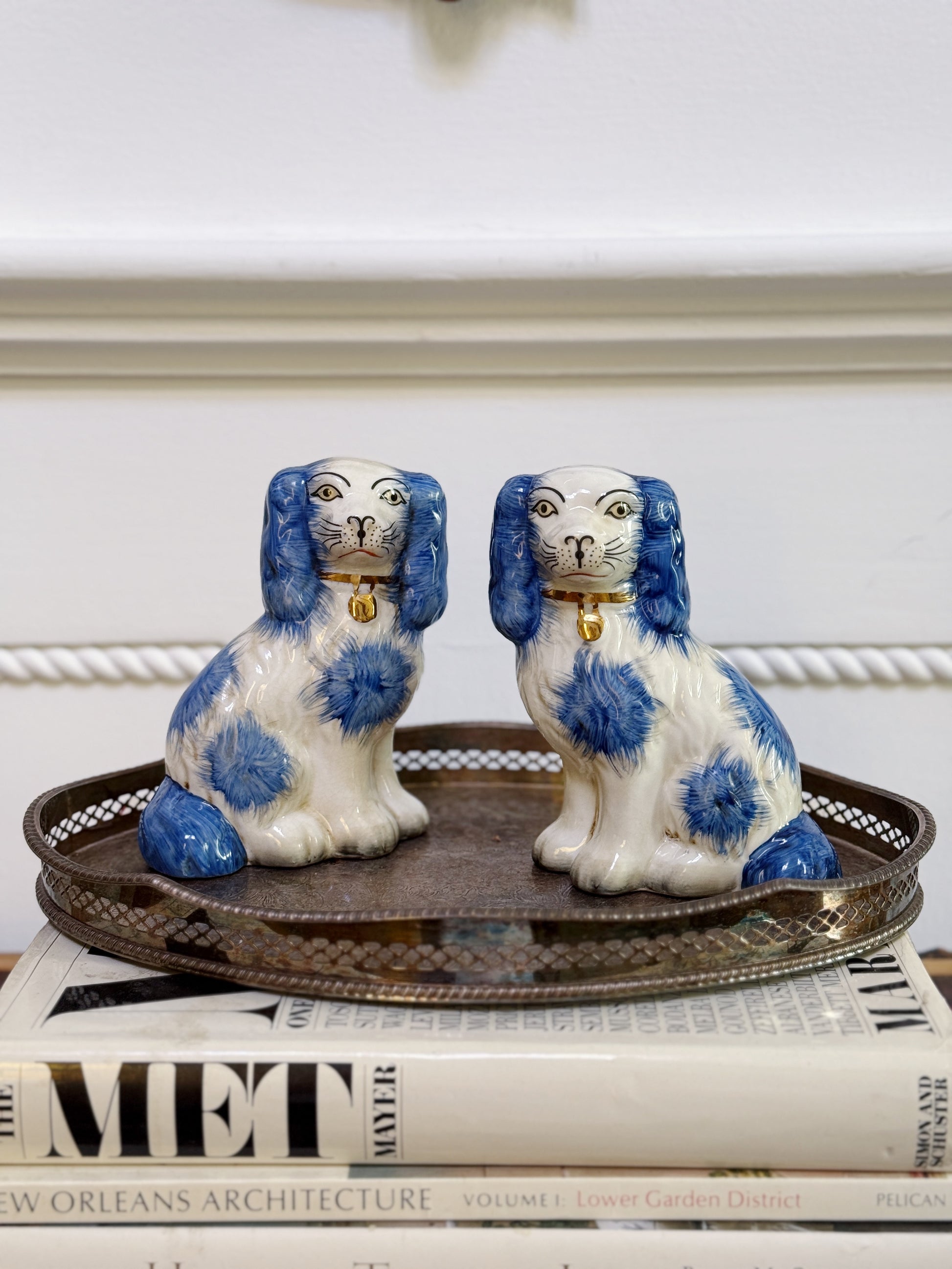Set of Staffordshire Dogs - Blue & White