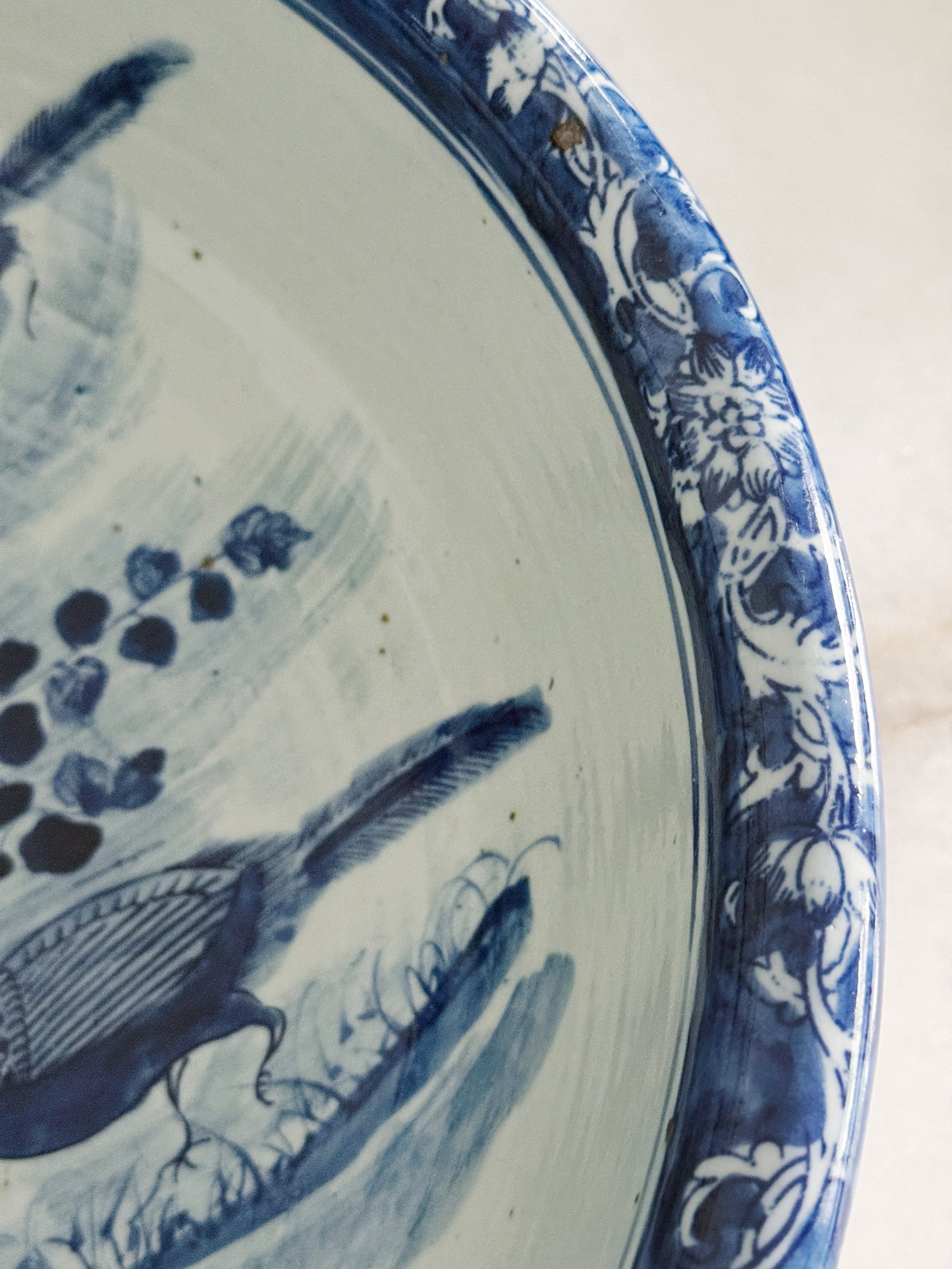 Blue & White Porcelain Bird & Flower Bowl