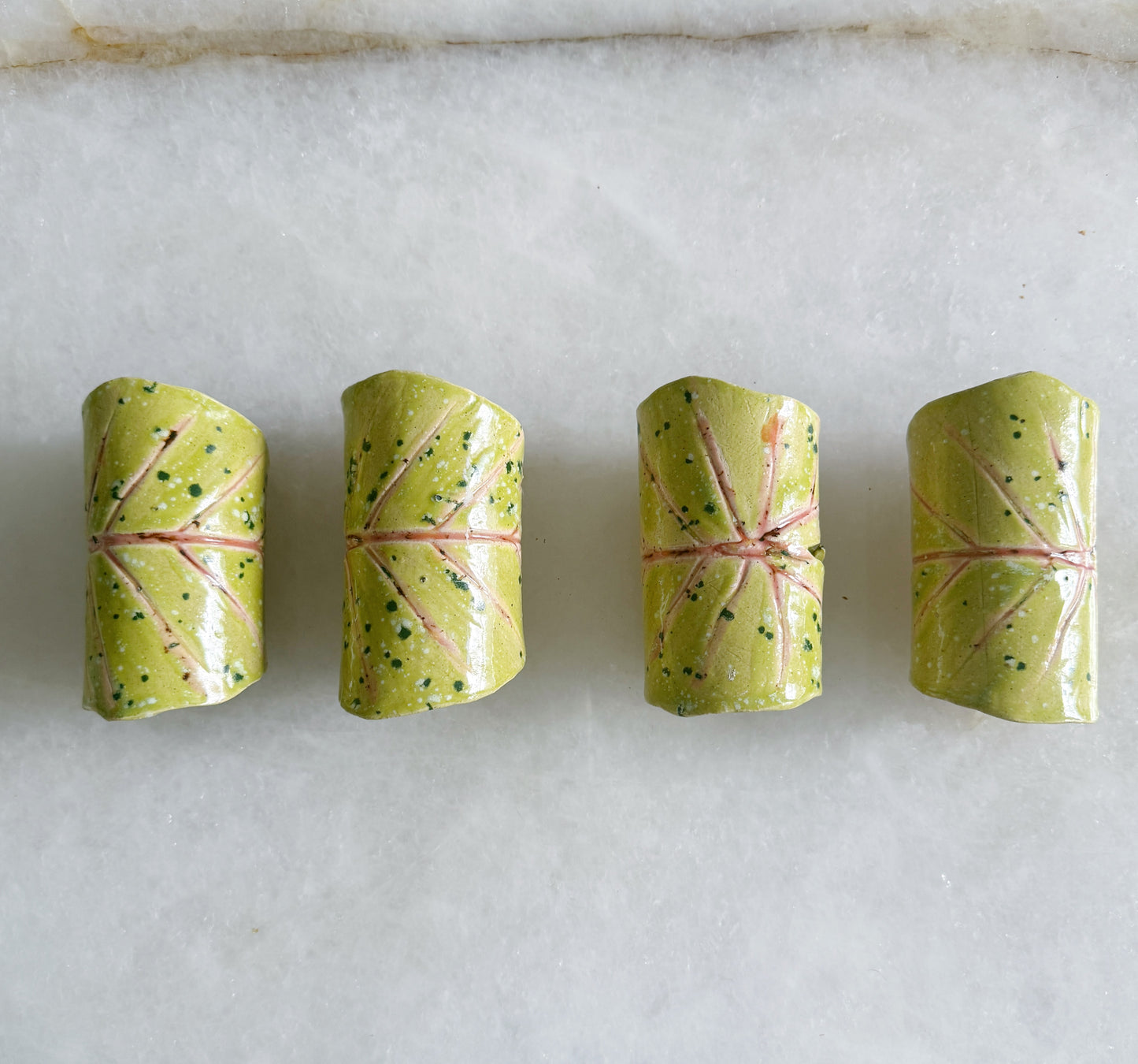Caladium leaf ceramic napkin rings hand painted 