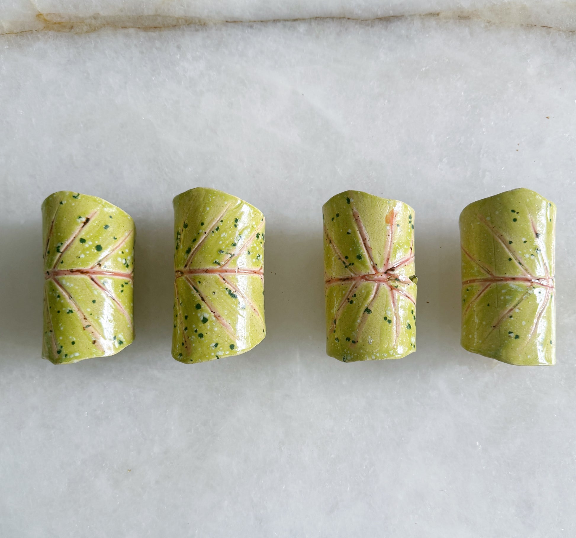 Caladium leaf ceramic napkin rings hand painted 