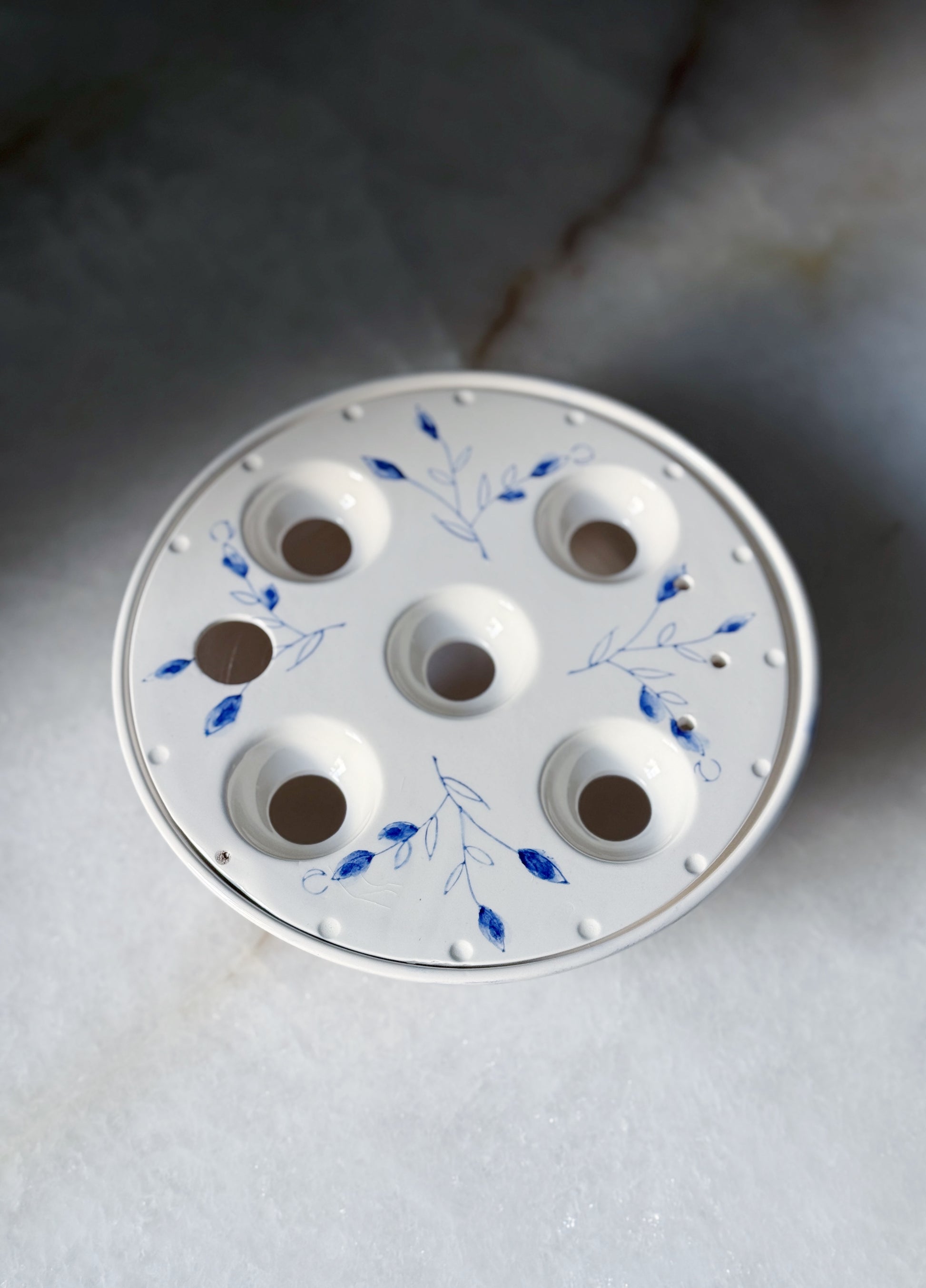 Vintage Hand Painted Blue & White Bulb Planter Dish