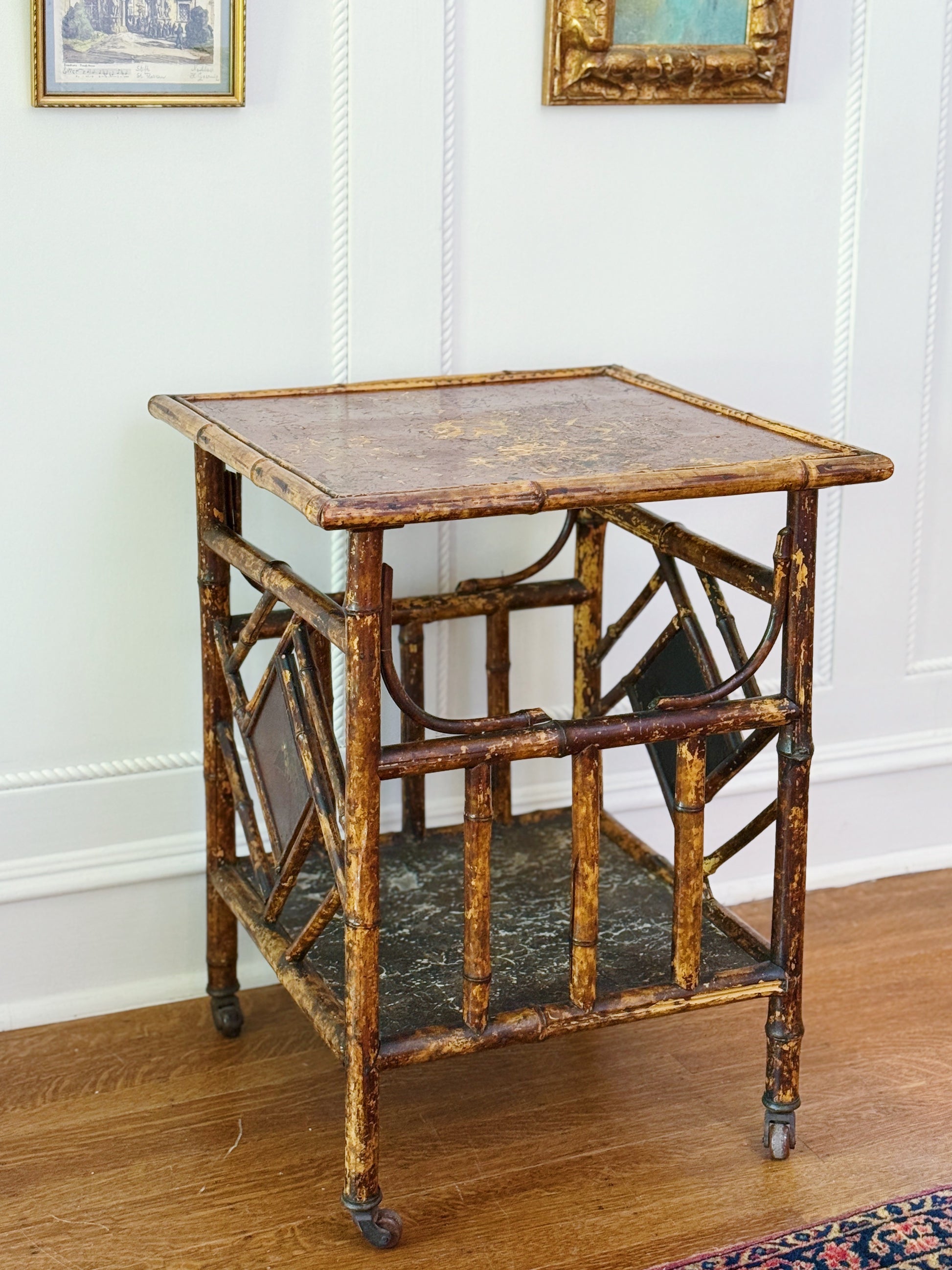 Antique Japonisme Tortoise Shell Bamboo Side Table 
