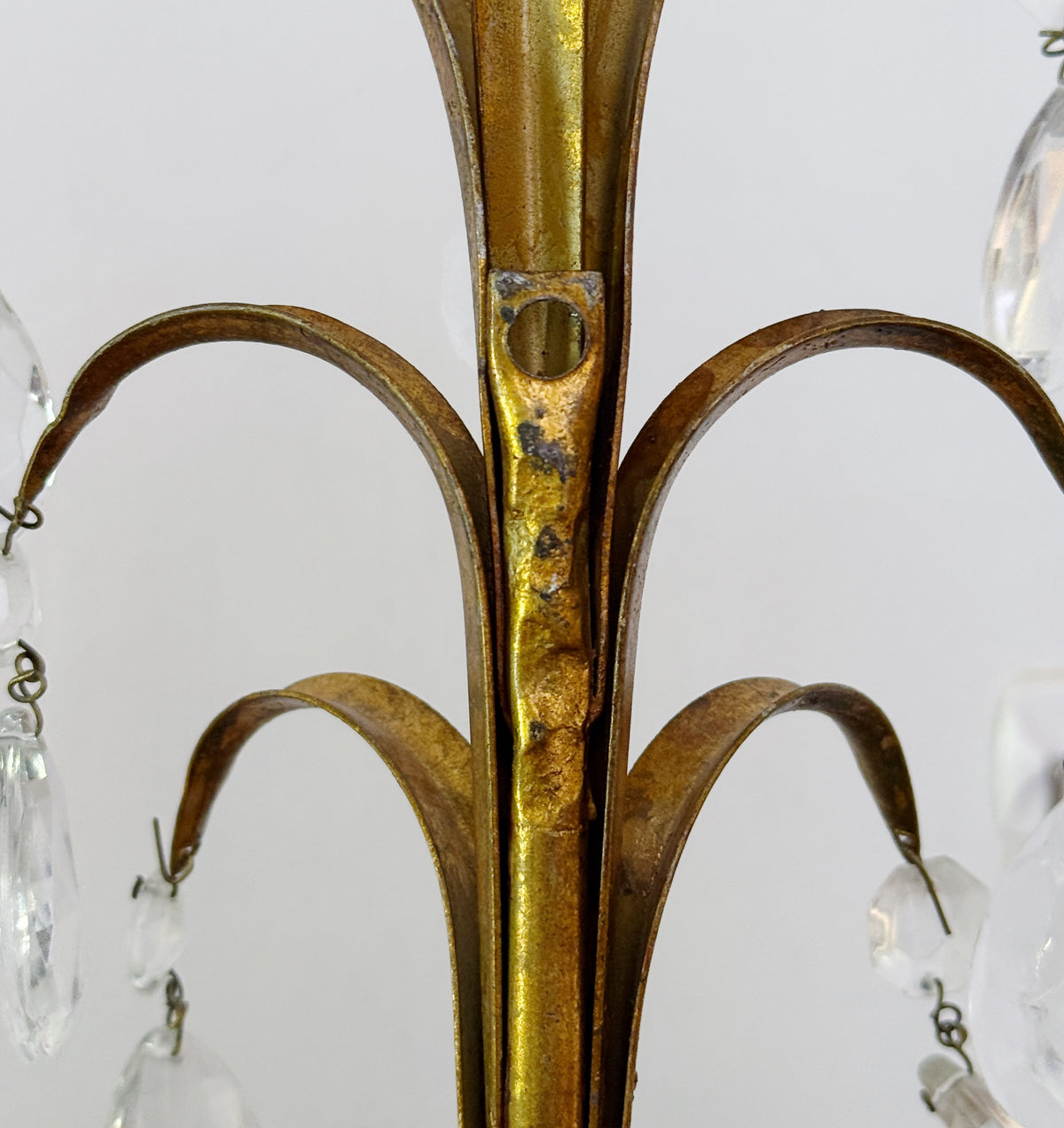 Vintage Gilt Tole Two-Arm Crystal Candle Sconce