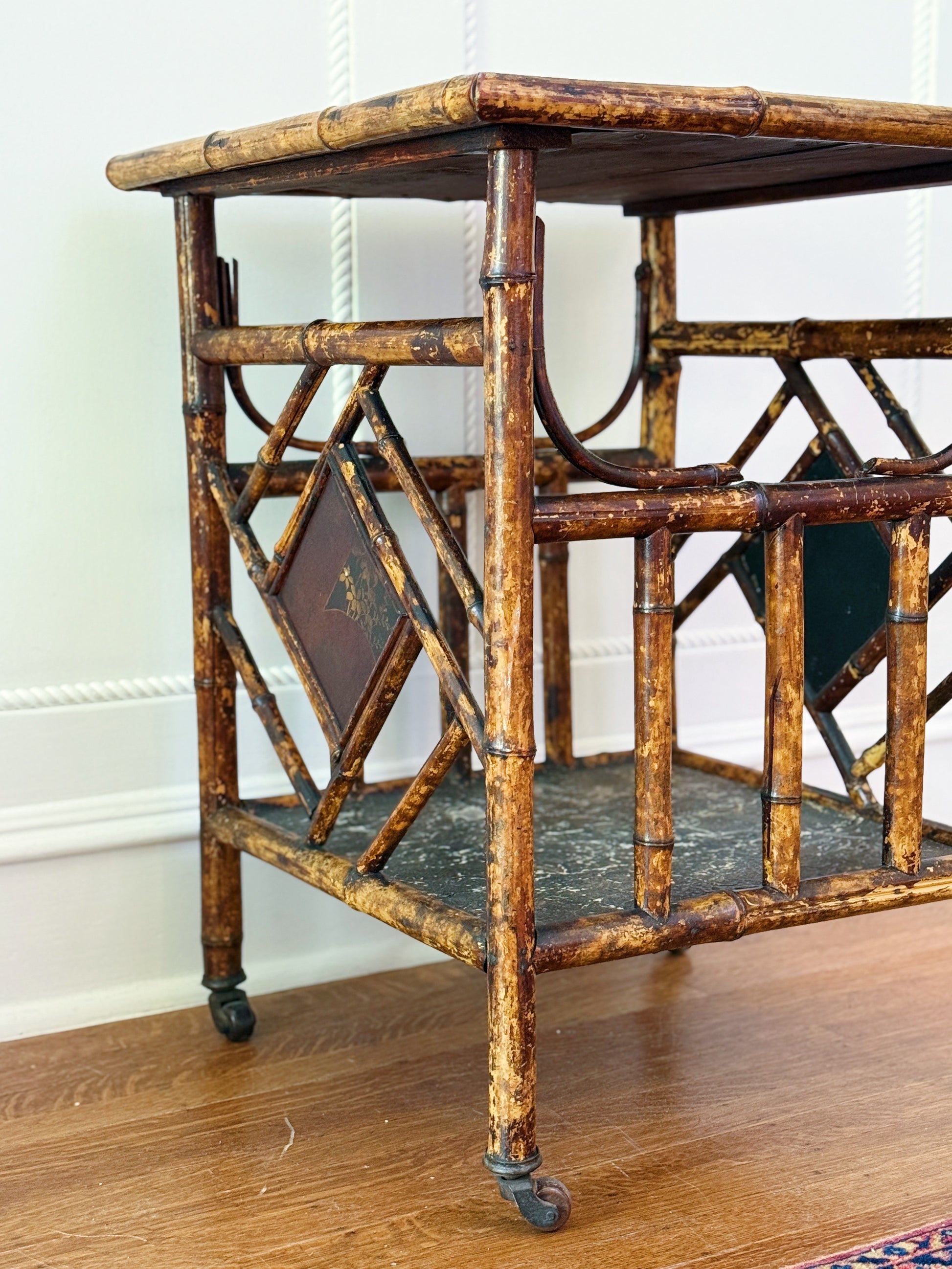 Antique Japonisme Tortoise Shell Bamboo Side Table 