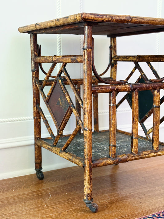 Antique Japonisme Tortoise Shell Bamboo Side Table 