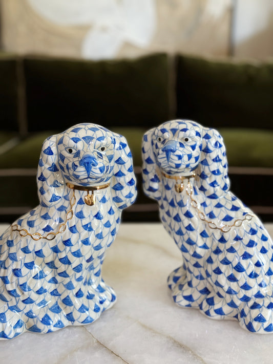 Large Blue & White Staffordshire Dogs – Pair