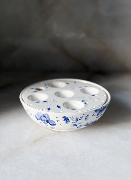 Vintage Hand Painted Blue & White Bulb Planter Dish