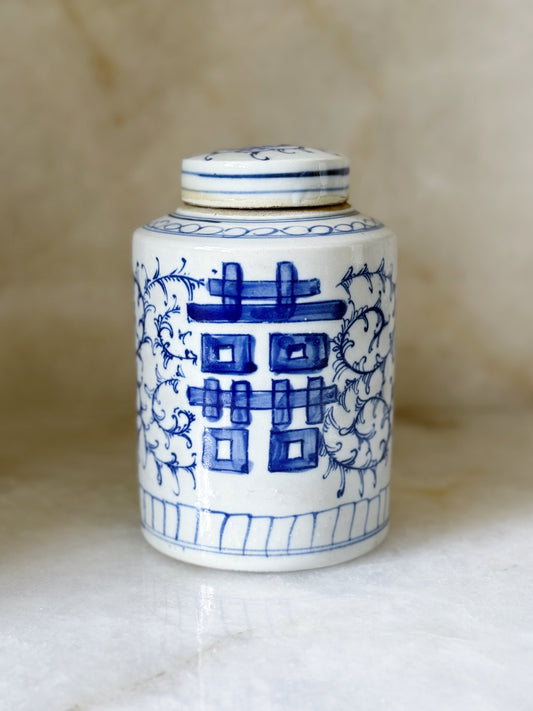 Blue & White Tea Caddy with Double Happiness Design