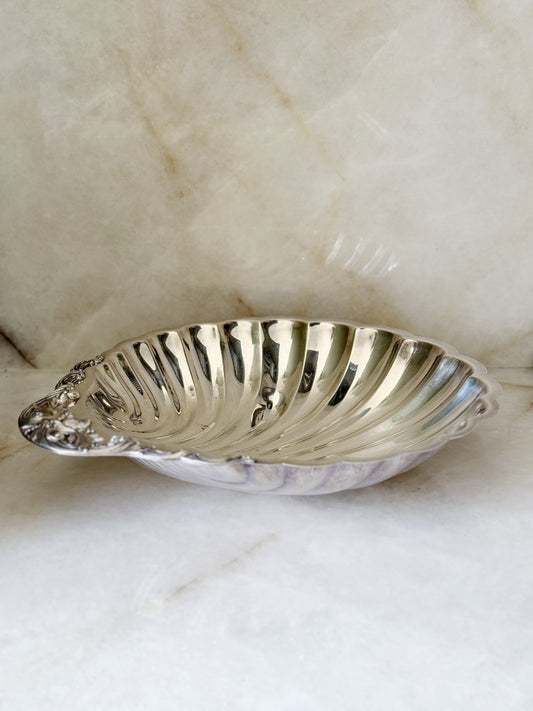 Large vintage silver shell serving tray 