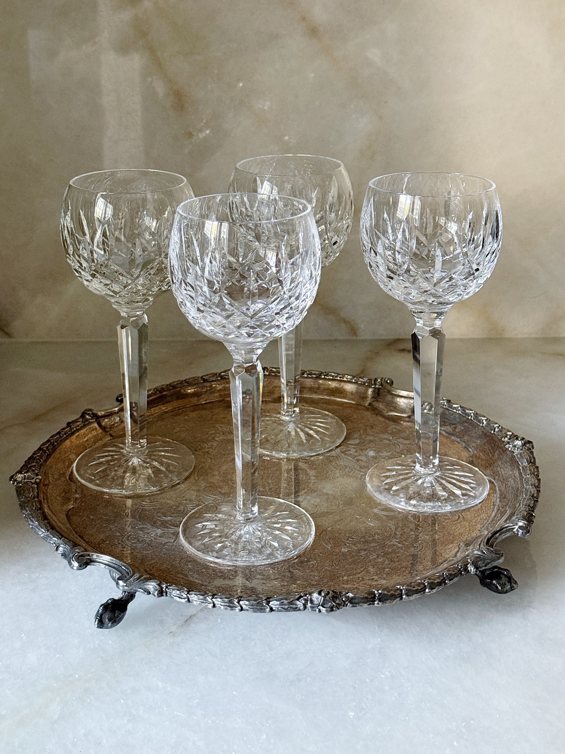Vintage Waterford Lismore Crystal Hock Wine Glasses | Set of 4