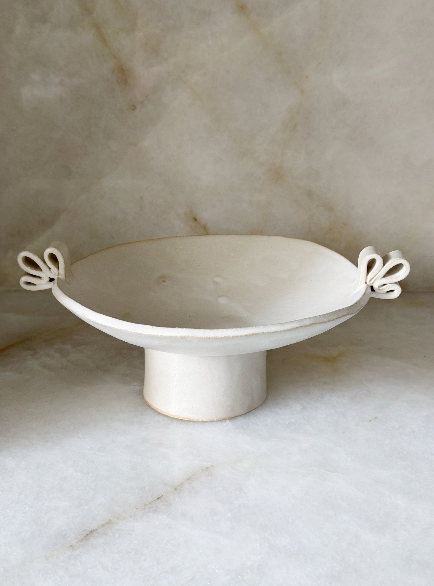 Handmade Stoneware Pedestal Bowl with Looped Handles