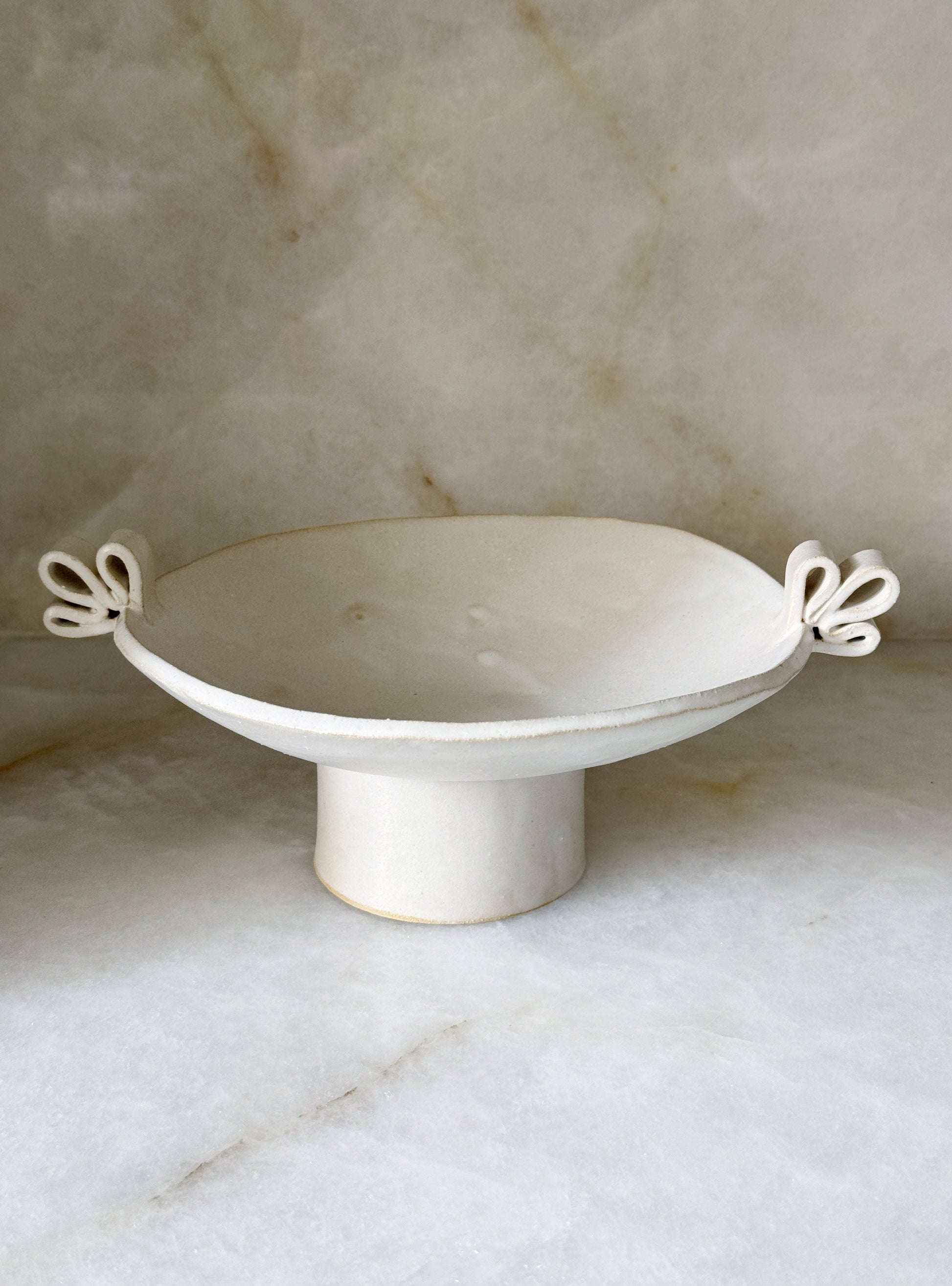 Handmade Stoneware Pedestal Bowl with Looped Handles