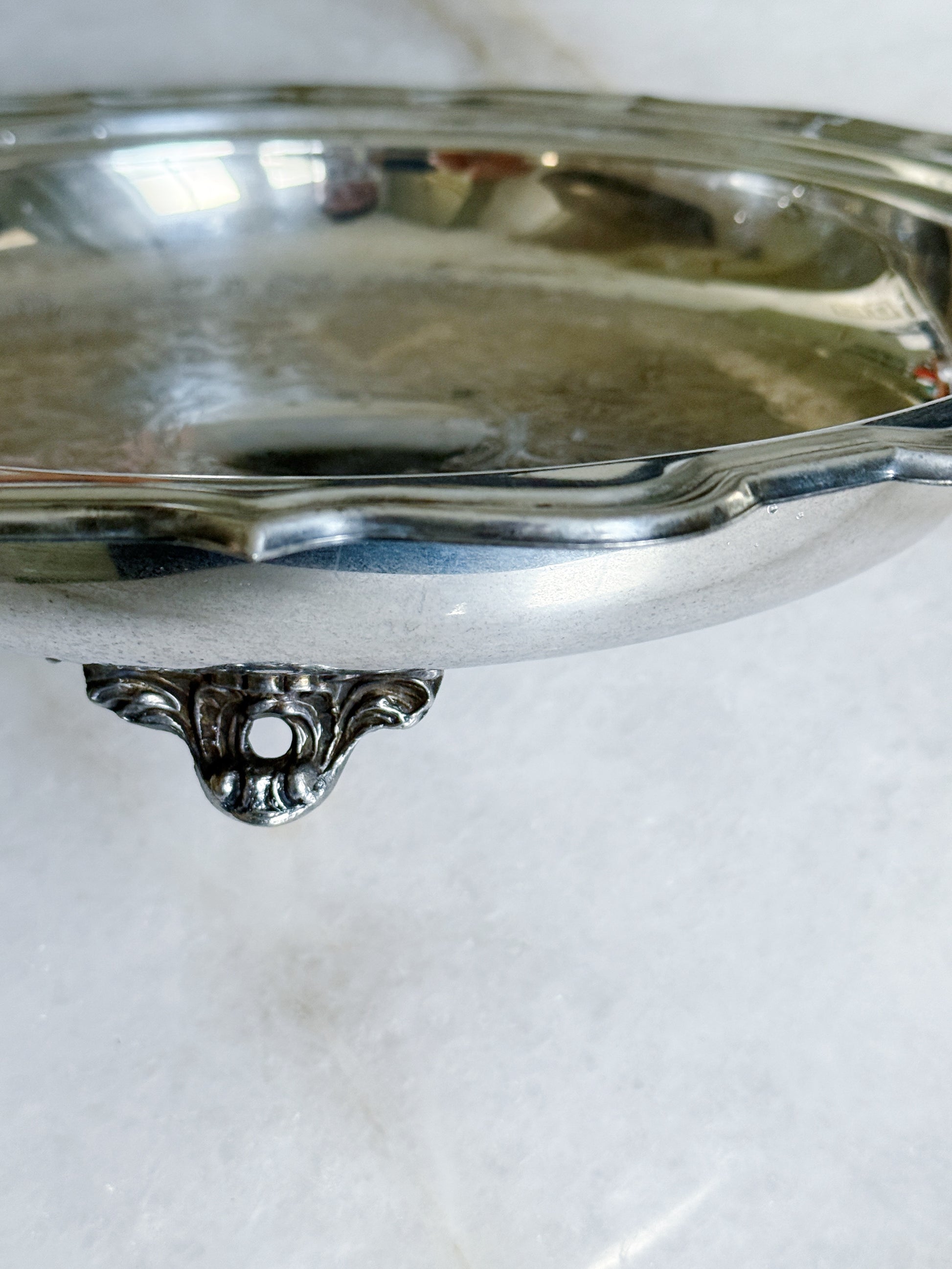 Vintage Ornate Silver Footed Serving Tray