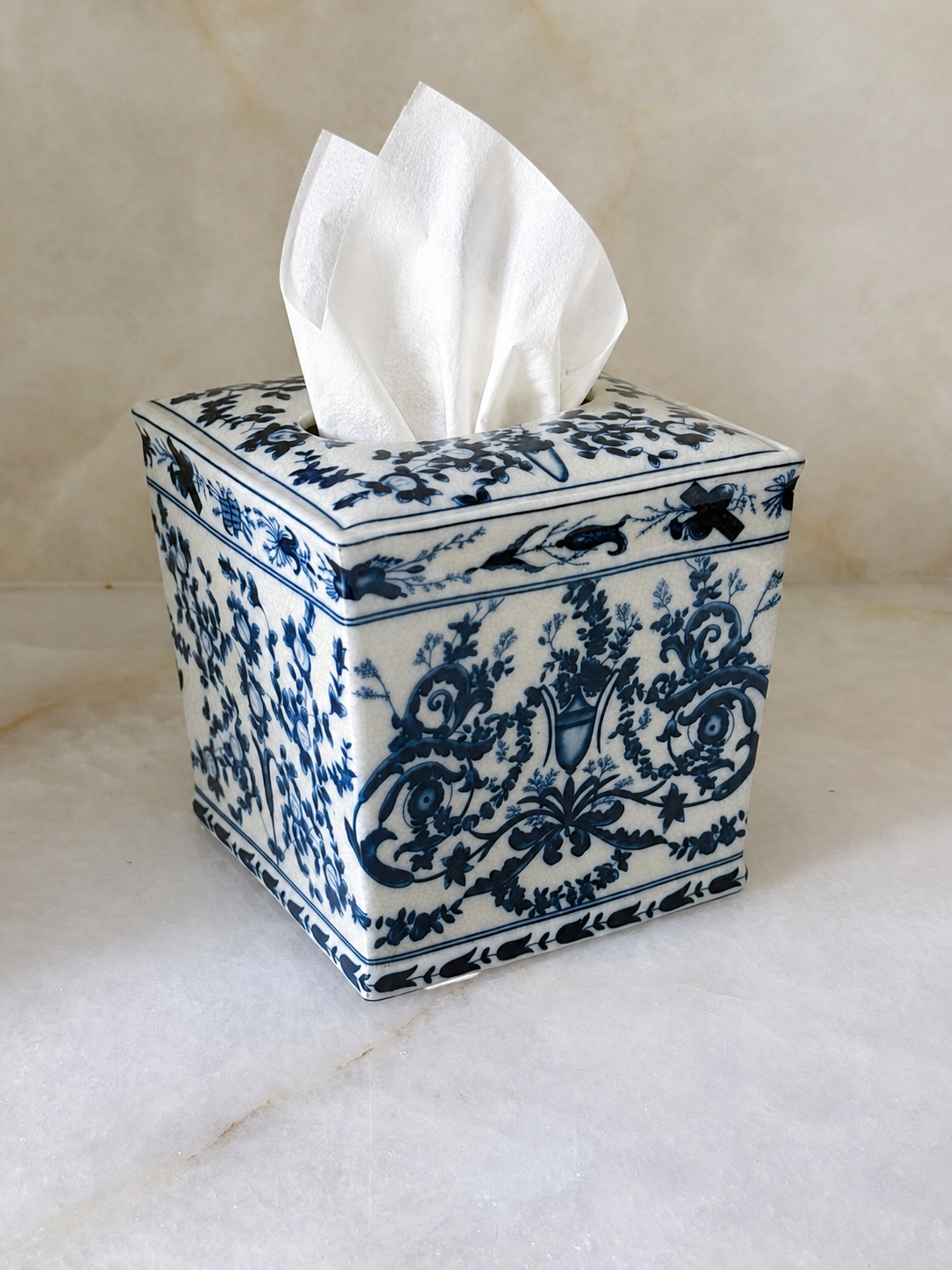 Blue & White Porcelain Tissue Box Cover