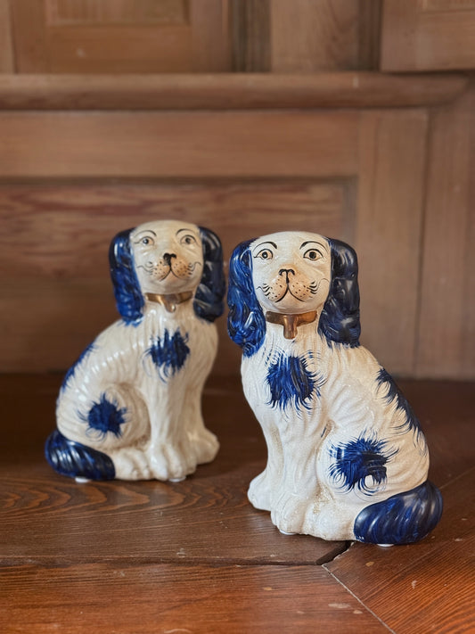 Set of white and blue staffordshire dogs 