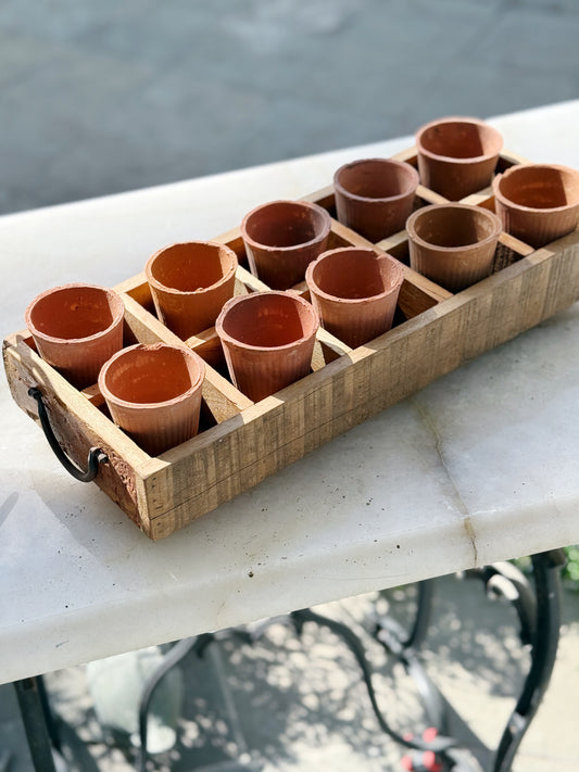 Wooden Caddy with Terracotta Pots