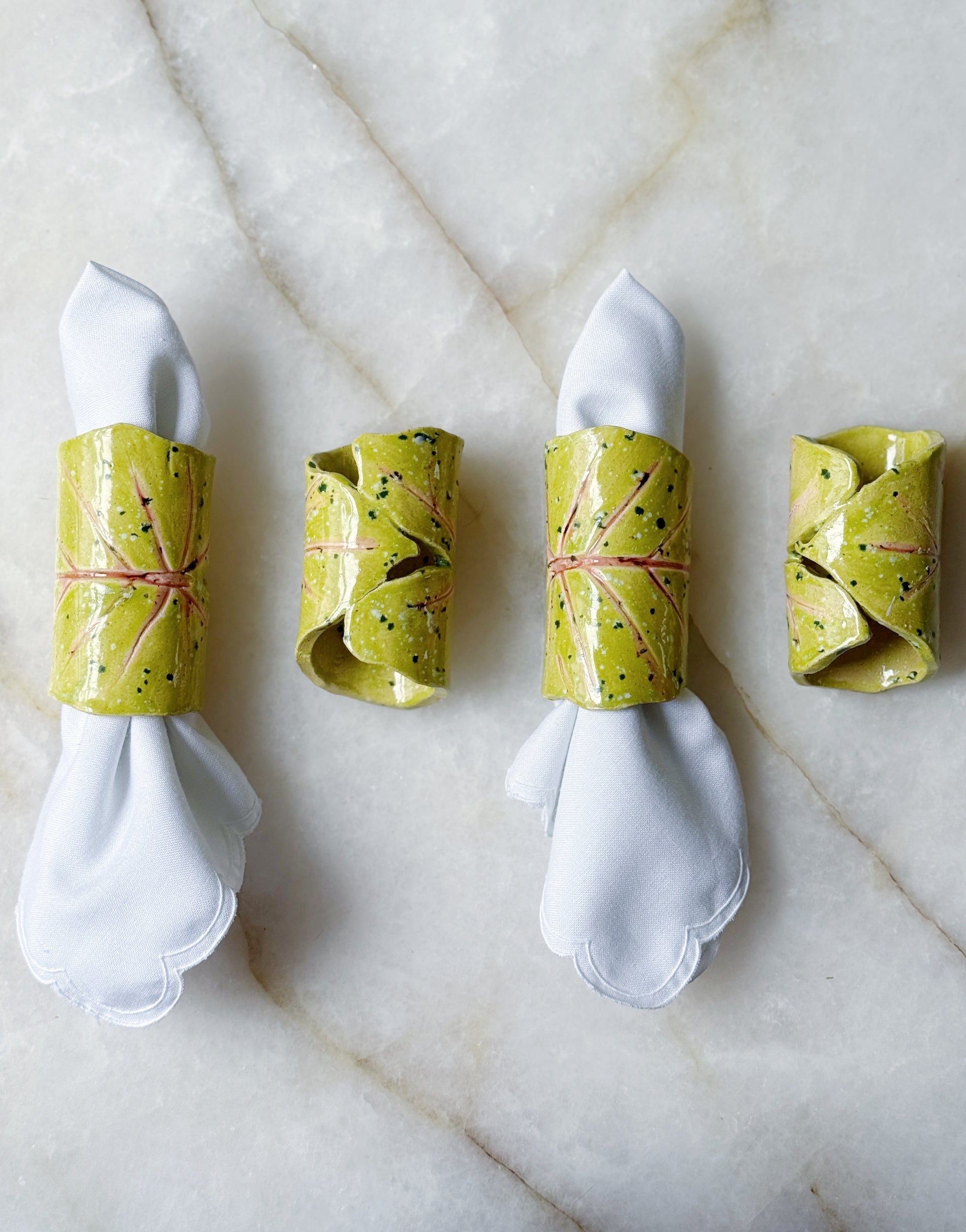 Caladium leaf ceramic napkin rings hand painted 