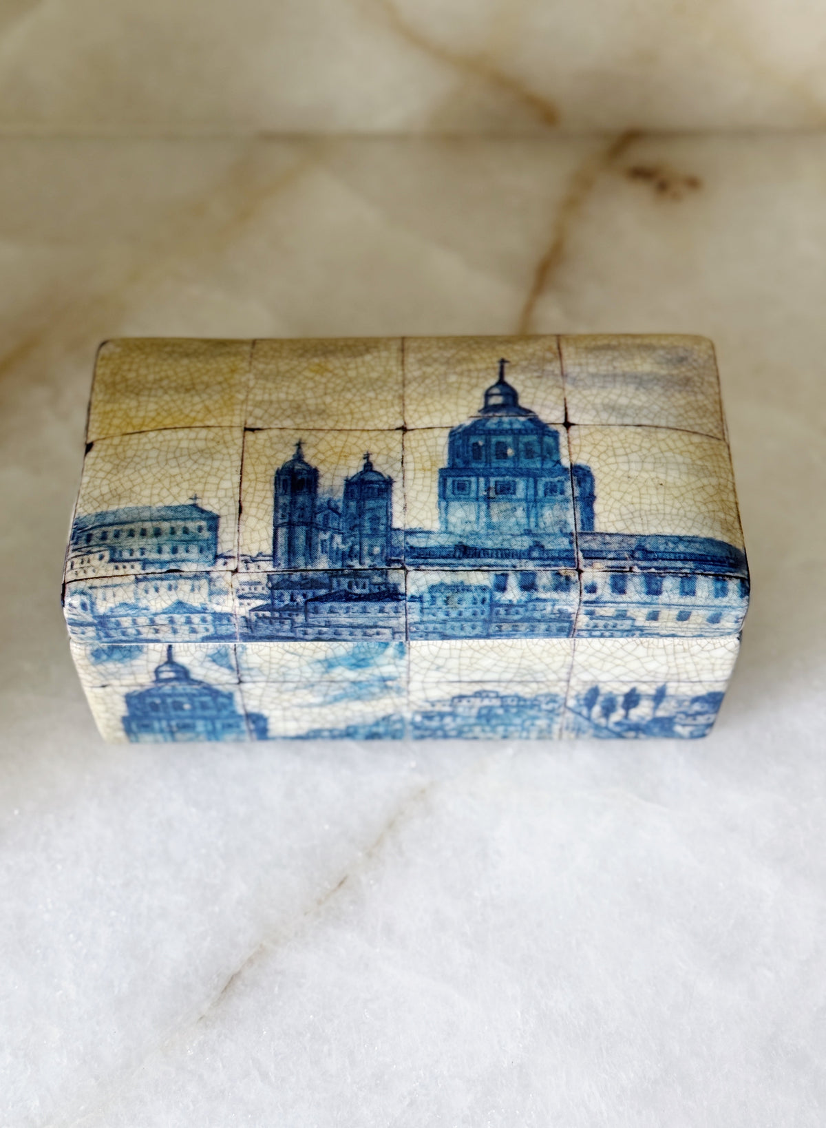 Blue & White Architectural Ceramic Box