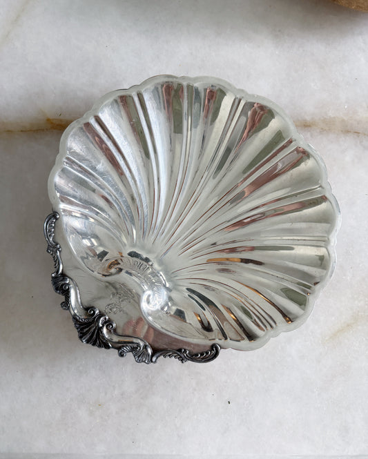 Vintage Large Silver Shell Footed Tray