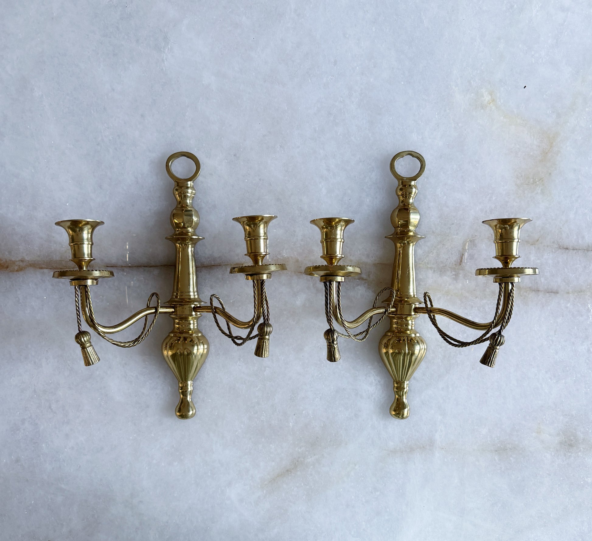 Vintage Brass Tassel Candle Sconces 